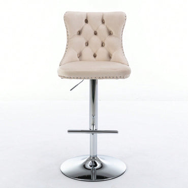 Set of 2 Adjustable Velvet Bar Stools with Backrest Chrome Base Comfortable Tufted Design for Kitchen Island and Home Pub