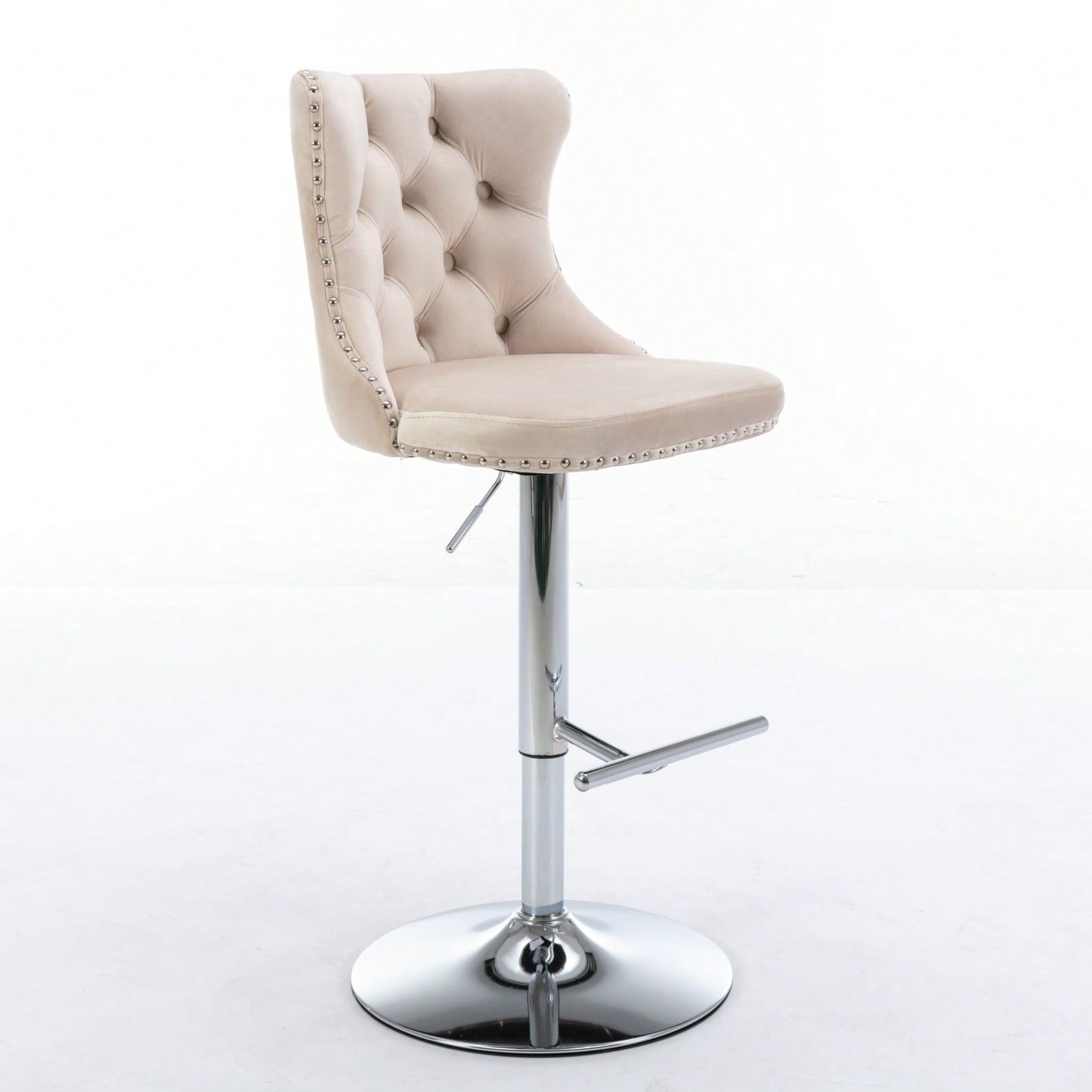 Set of 2 Adjustable Velvet Bar Stools with Backrest Chrome Base Comfortable Tufted Design for Kitchen Island and Home Pub