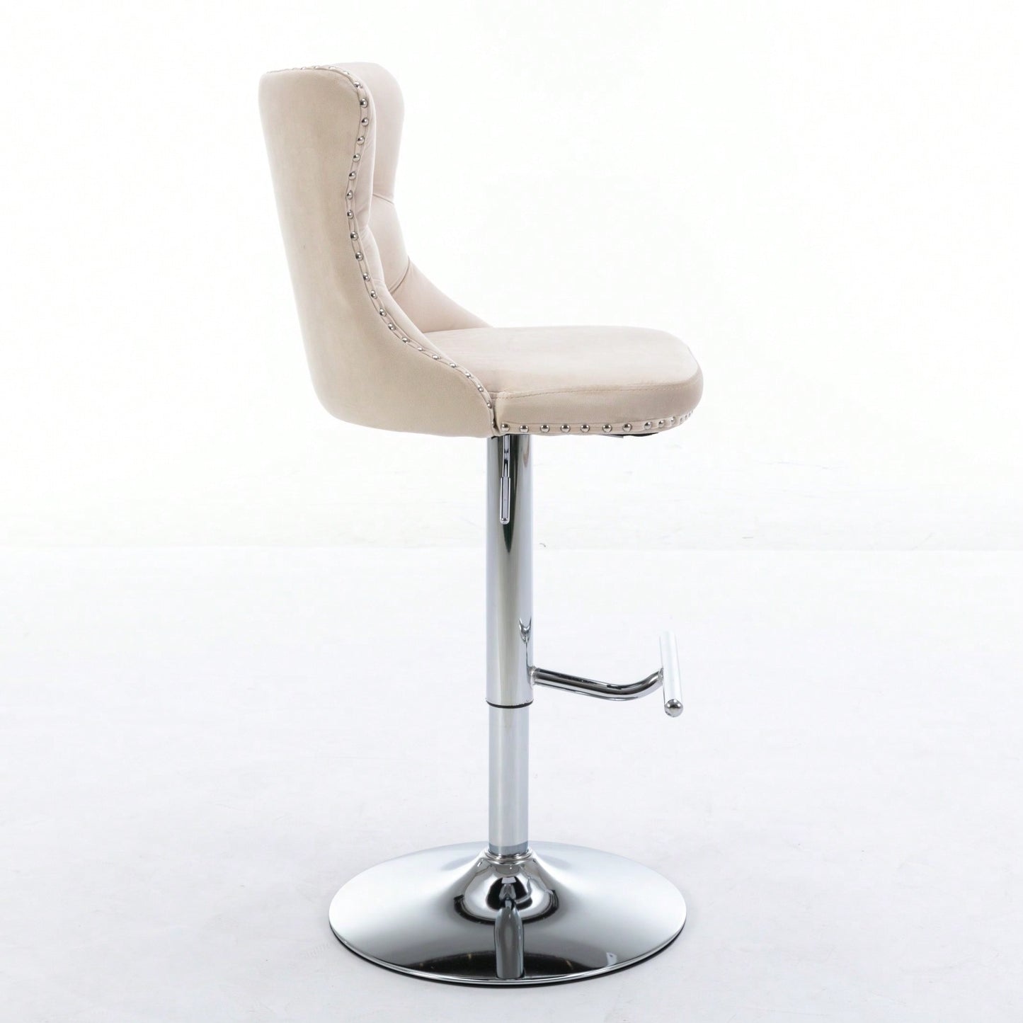 Set of 2 Adjustable Velvet Bar Stools with Backrest Chrome Base Comfortable Tufted Design for Kitchen Island and Home Pub