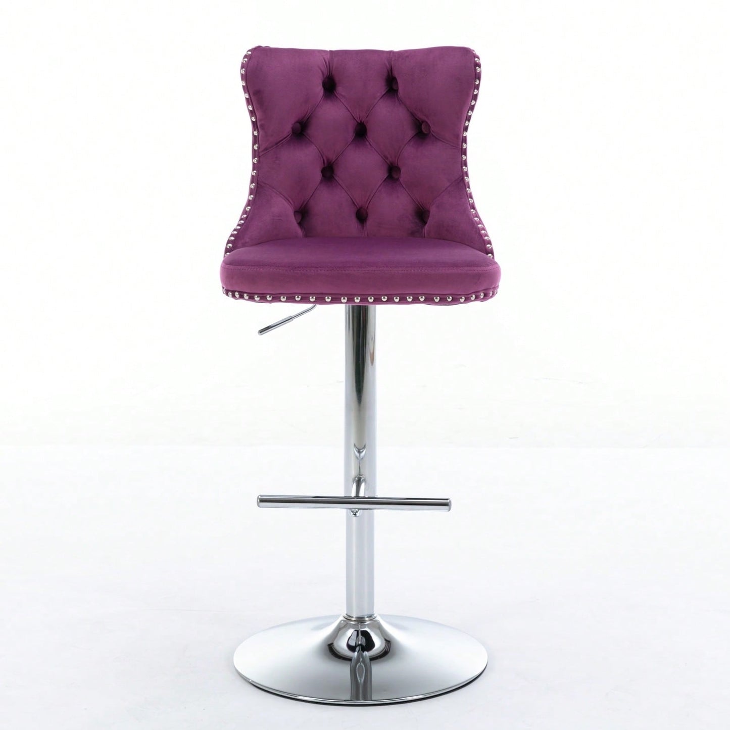 Set of 2 Adjustable Velvet Bar Stools with Backrest Chrome Base Comfortable Tufted Design for Kitchen Island and Home Pub