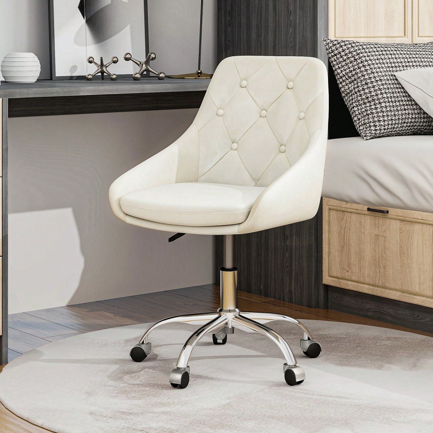 Modern Velvet Fabric Dining Chair, Chrome Legs Living Room Furniture, Comfortable And Adjustable Seat, Space Saving, Set Of 1