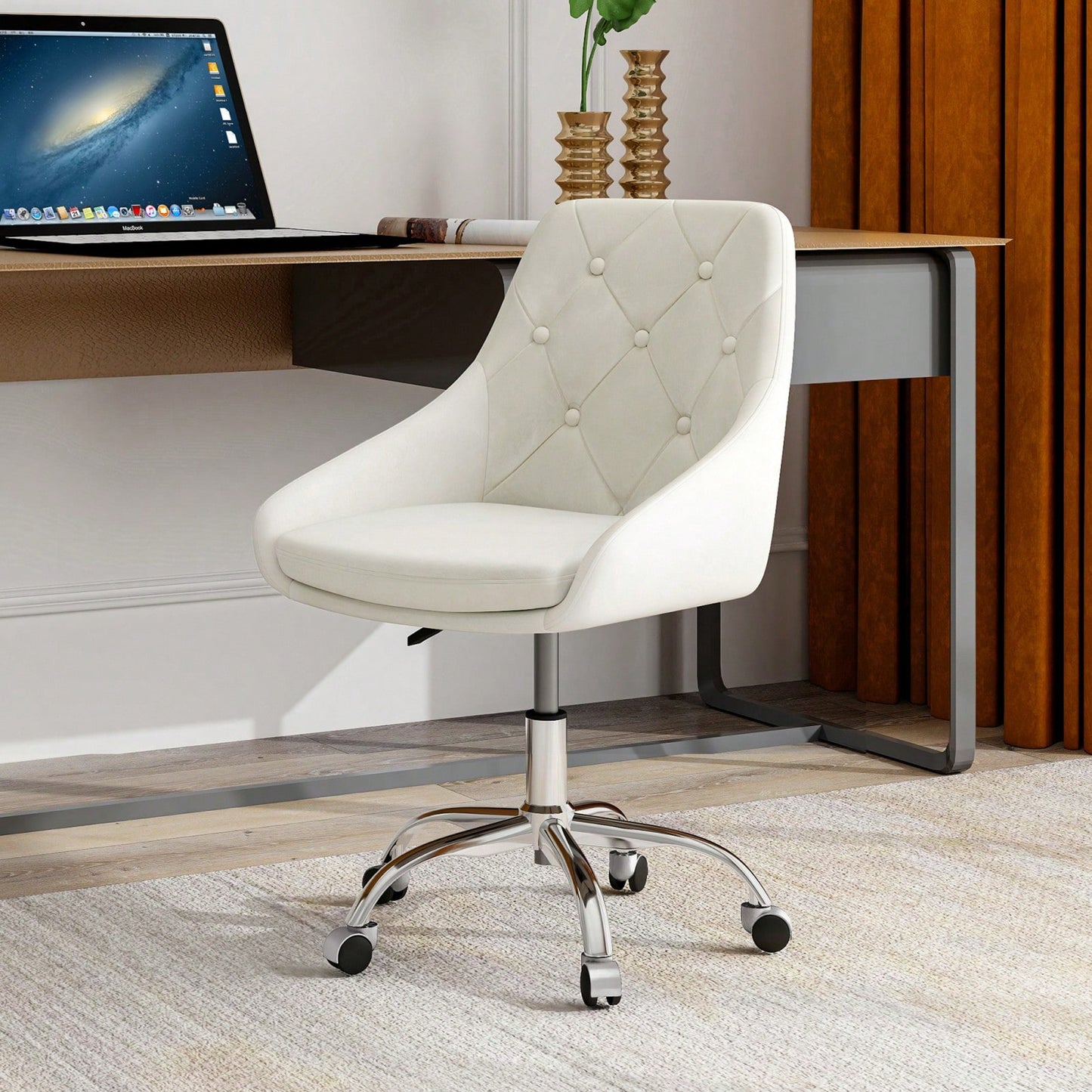 Modern Velvet Fabric Dining Chair, Chrome Legs Living Room Furniture, Comfortable And Adjustable Seat, Space Saving, Set Of 1