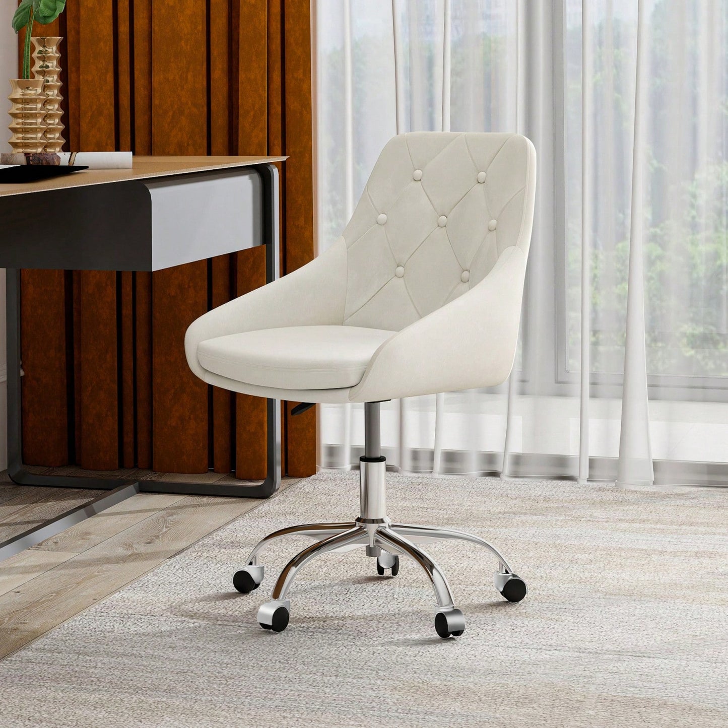 Modern Velvet Fabric Dining Chair, Chrome Legs Living Room Furniture, Comfortable And Adjustable Seat, Space Saving, Set Of 1