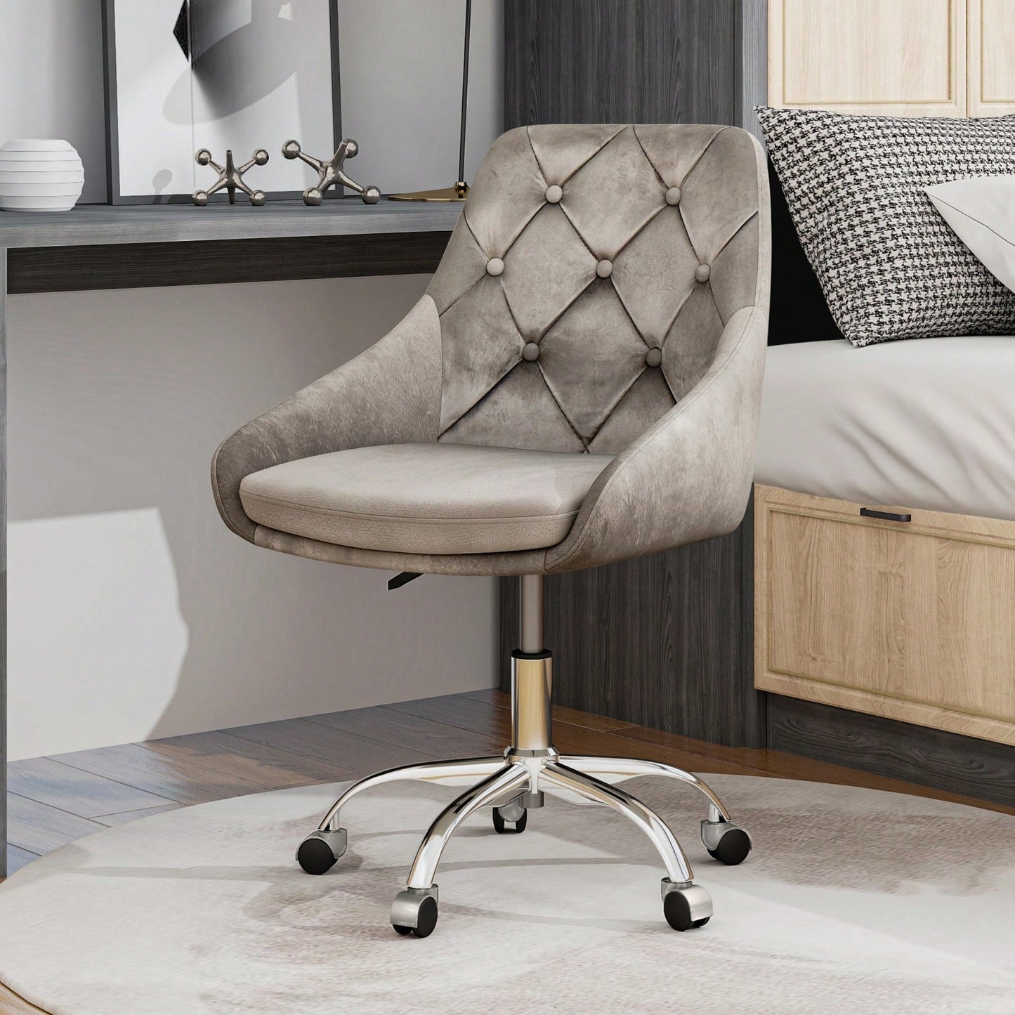 Modern Velvet Fabric Dining Chair, Chrome Legs Living Room Furniture, Comfortable And Adjustable Seat, Space Saving, Set Of 1