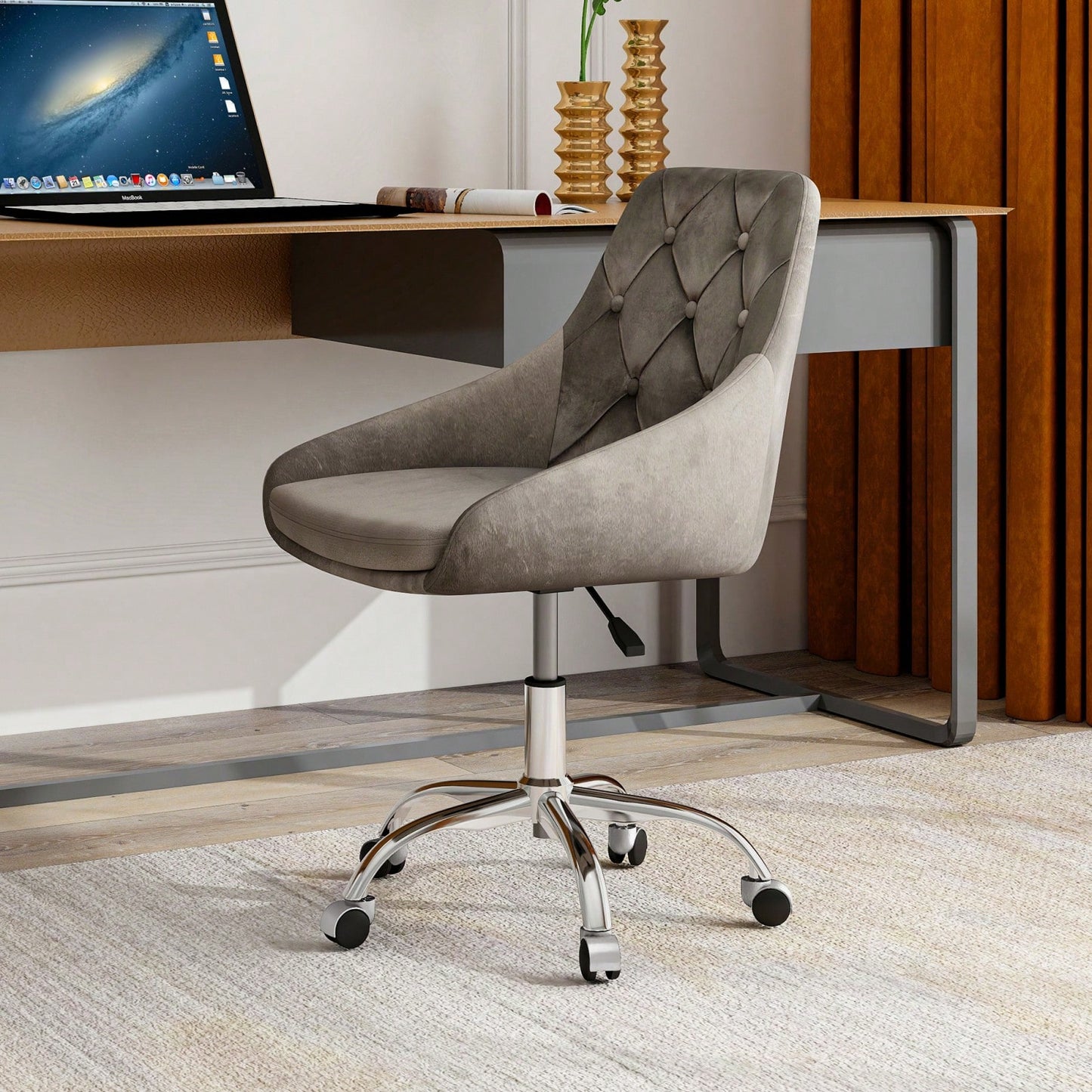 Modern Velvet Fabric Dining Chair, Chrome Legs Living Room Furniture, Comfortable And Adjustable Seat, Space Saving, Set Of 1