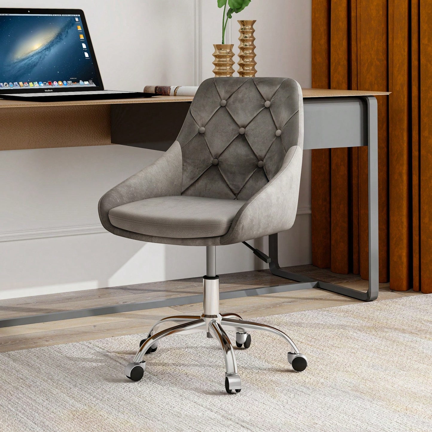 Modern Velvet Fabric Dining Chair, Chrome Legs Living Room Furniture, Comfortable And Adjustable Seat, Space Saving, Set Of 1