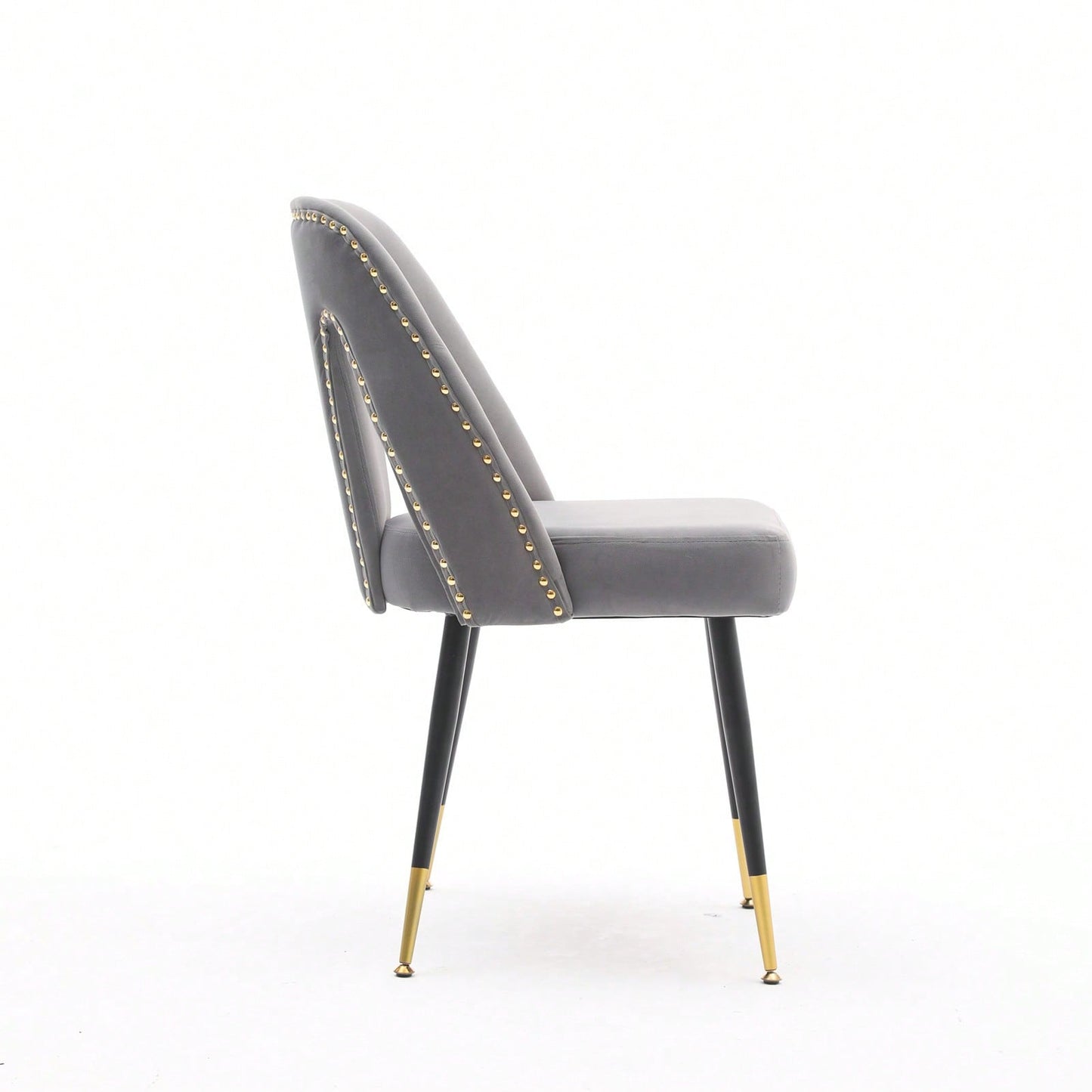 Gray Velvet Dining Chairs Set of 2 with Nailhead Trim and Gold Tipped Legs for Modern Home Decor