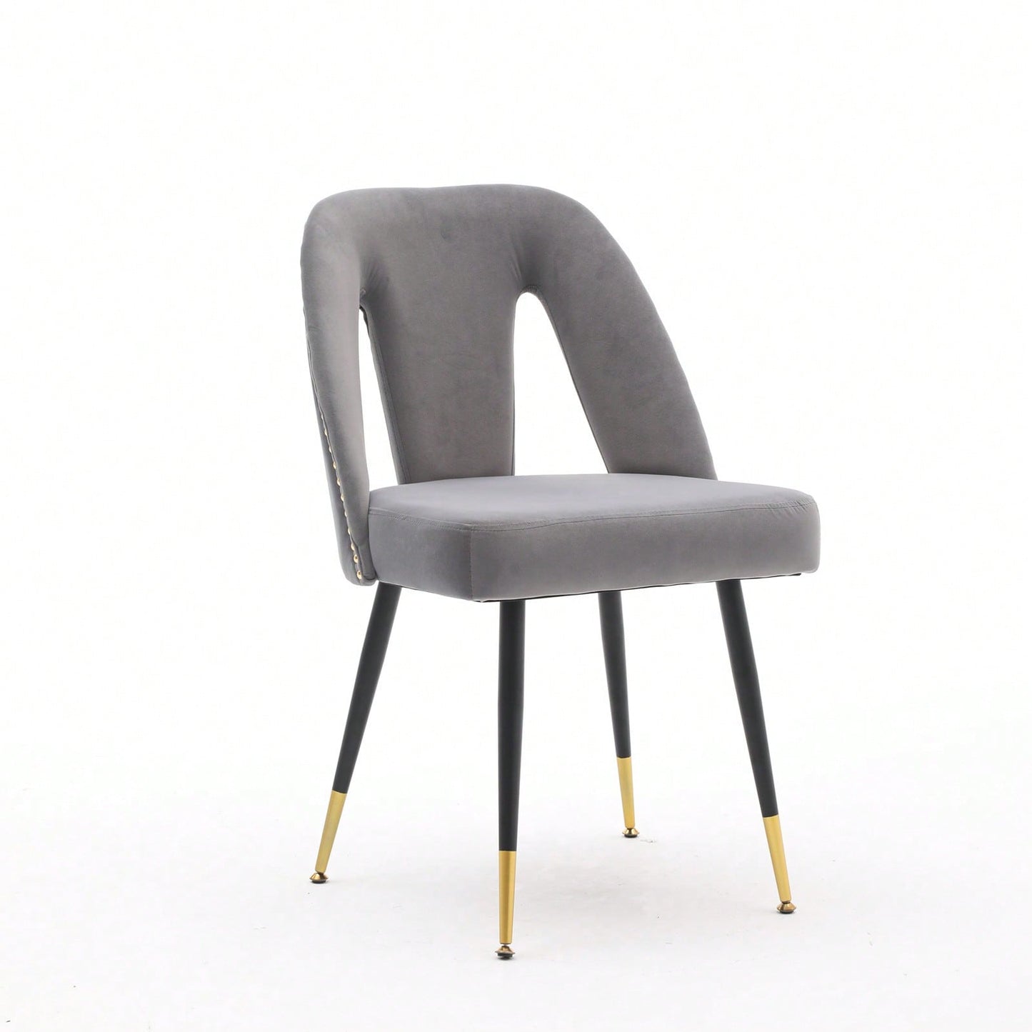 Gray Velvet Dining Chairs Set of 2 with Nailhead Trim and Gold Tipped Legs for Modern Home Decor