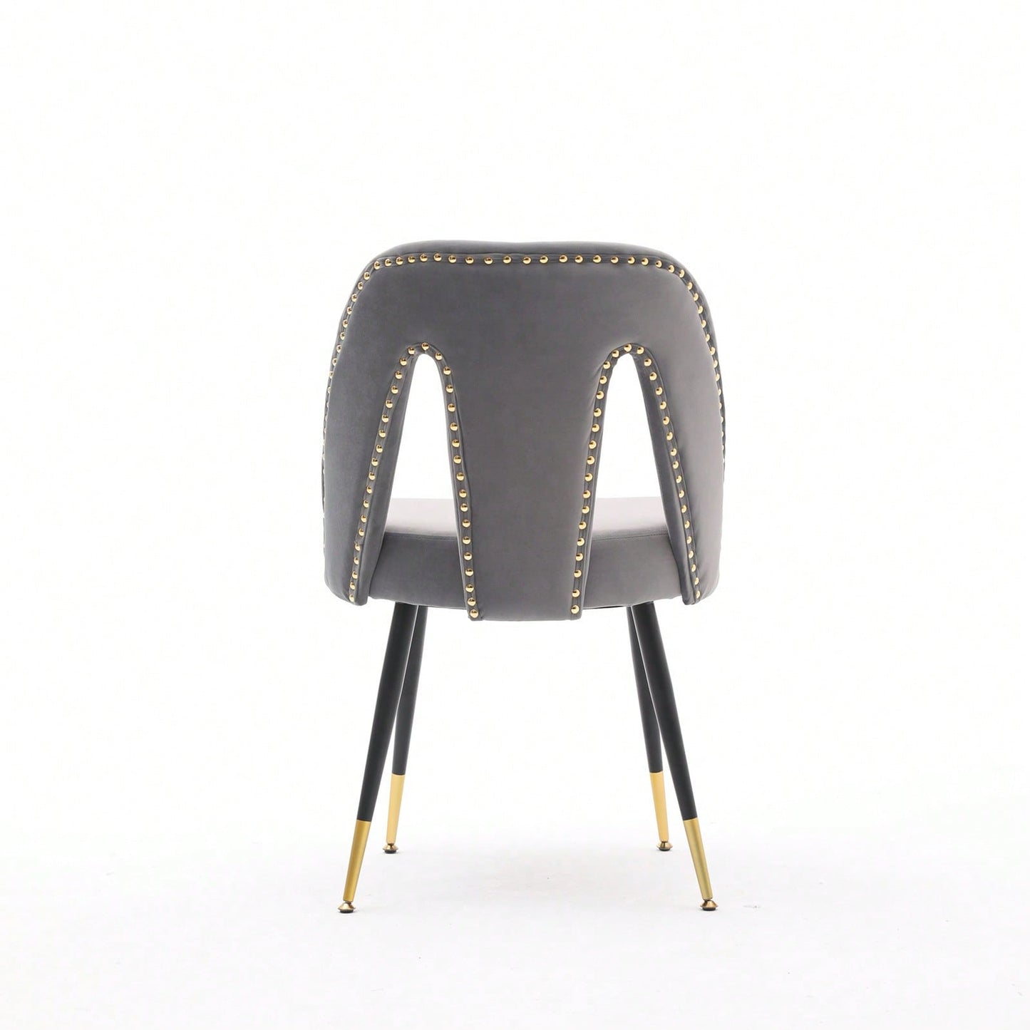 Gray Velvet Dining Chairs Set of 2 with Nailhead Trim and Gold Tipped Legs for Modern Home Decor
