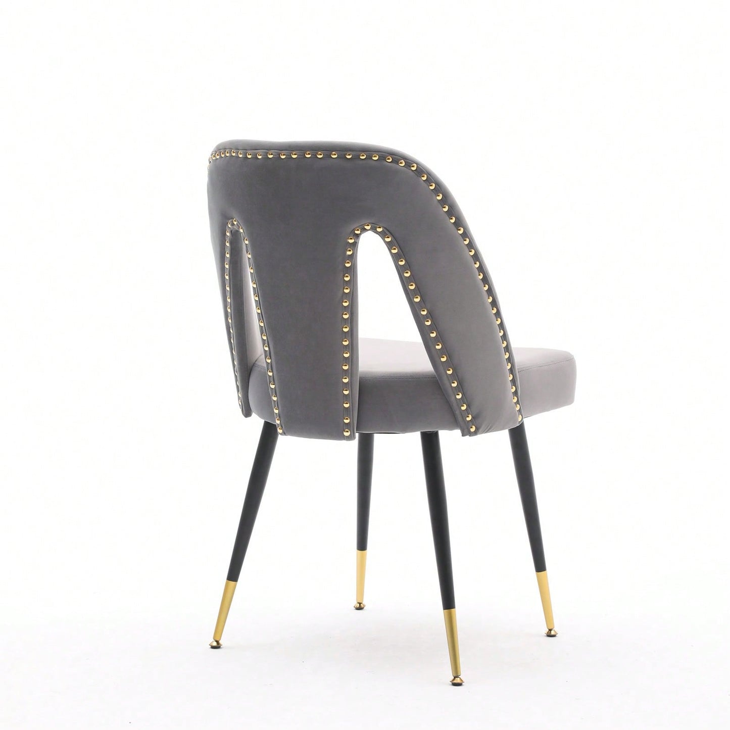 Gray Velvet Dining Chairs Set of 2 with Nailhead Trim and Gold Tipped Legs for Modern Home Decor