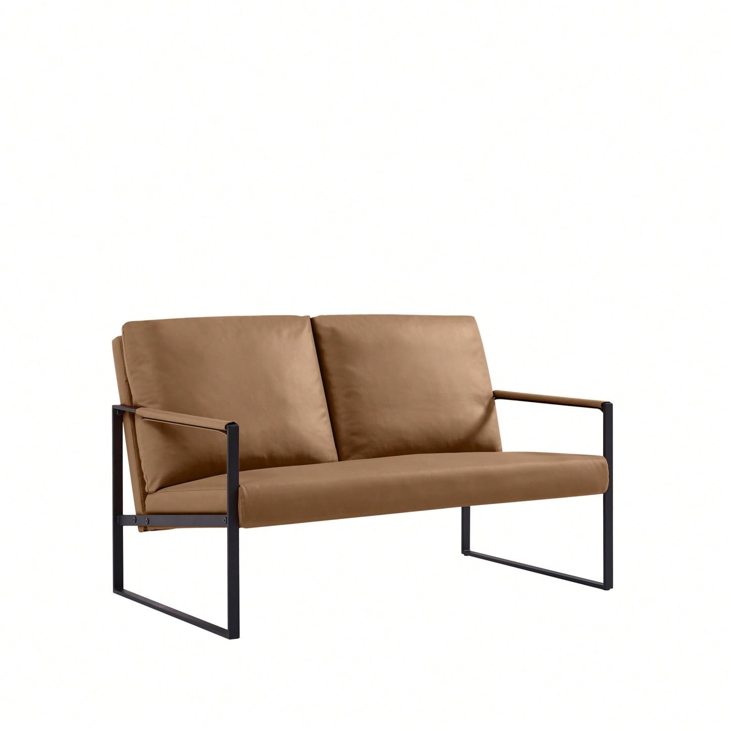 Modern Leather Accent Armchair with Thick Padded Backrest and Seat Cushion Sturdy Metal Frame for Office Living Room or Lounge