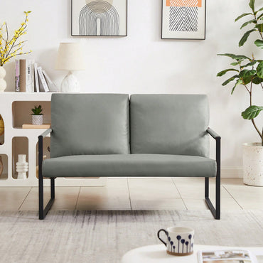 Modern Leather Accent Armchair with Thick Padded Backrest and Seat Cushion Sturdy Metal Frame for Office Living Room or Lounge