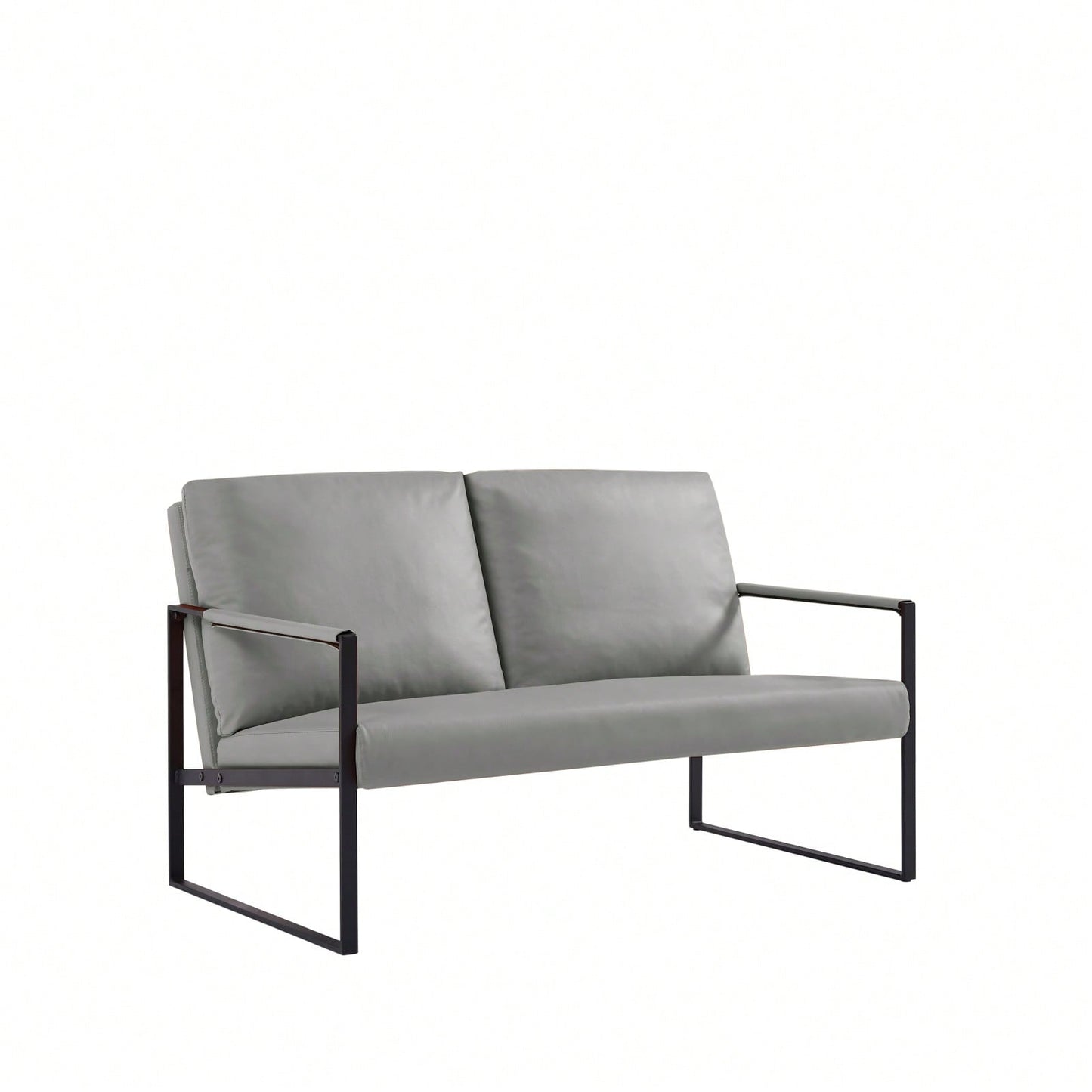 Modern Leather Accent Armchair with Thick Padded Backrest and Seat Cushion Sturdy Metal Frame for Office Living Room or Lounge