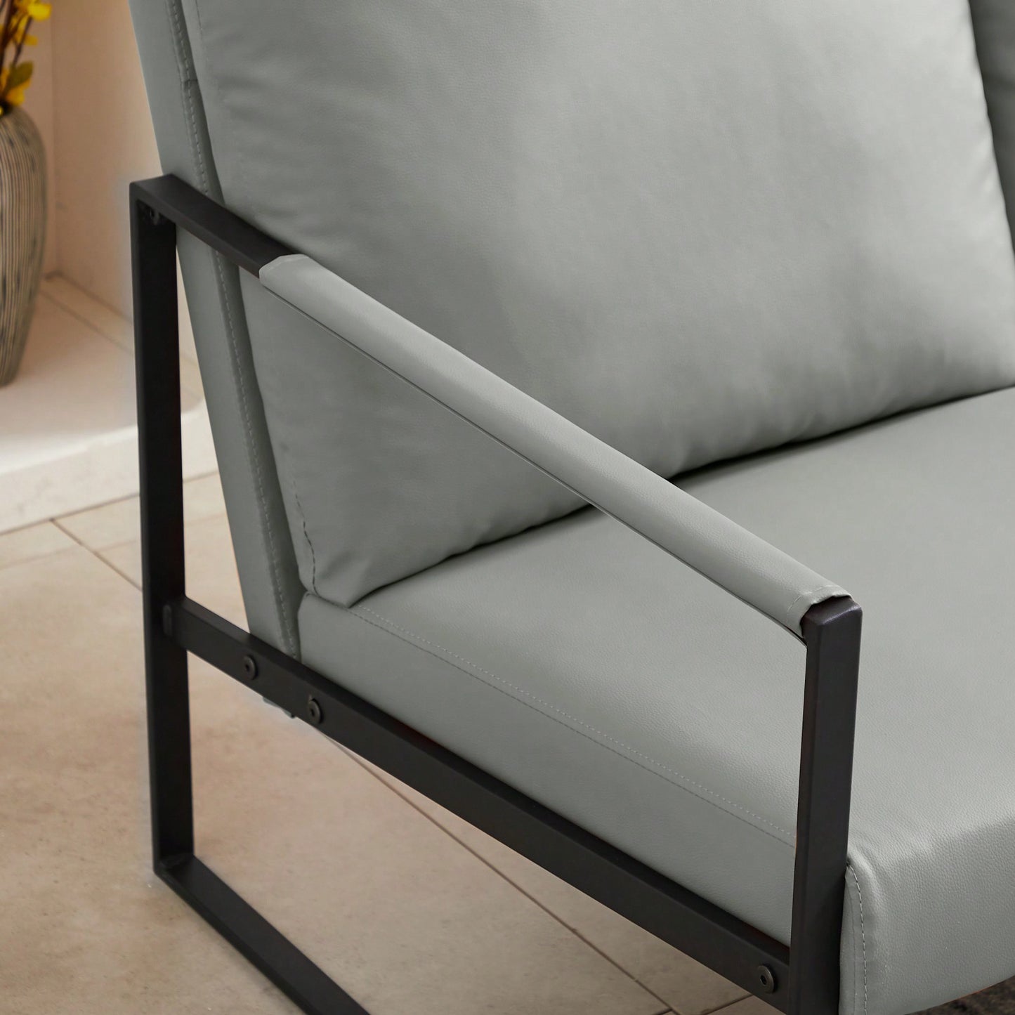 Modern Leather Accent Armchair with Thick Padded Backrest and Seat Cushion Sturdy Metal Frame for Office Living Room or Lounge