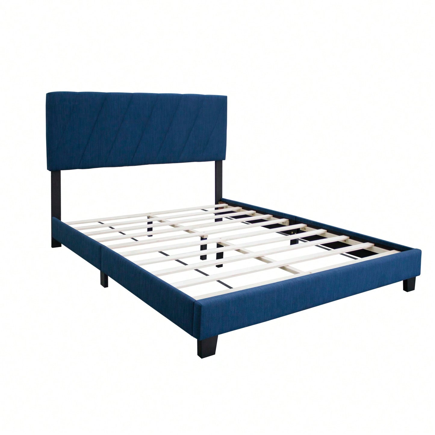 Modern Queen Size Upholstered Bed Frame Adjustable Stain Resistant Durable Easy Assembly No Box Spring Needed Storage Gap