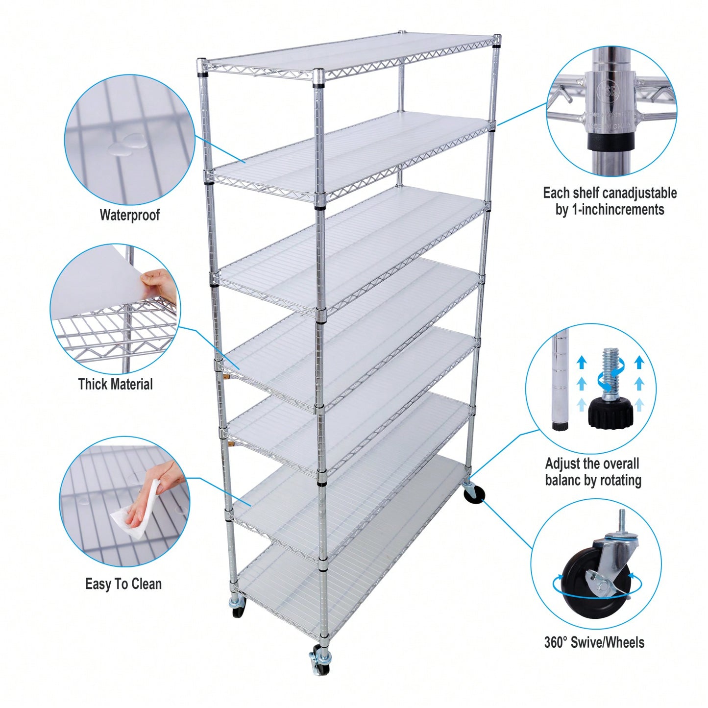 Heavy Duty 7 Tier Metal Wire Shelving Unit with Wheels Adjustable Storage Rack 2450lbs Capacity for Garage Kitchen Closet 81 H x 48 L x 18 D