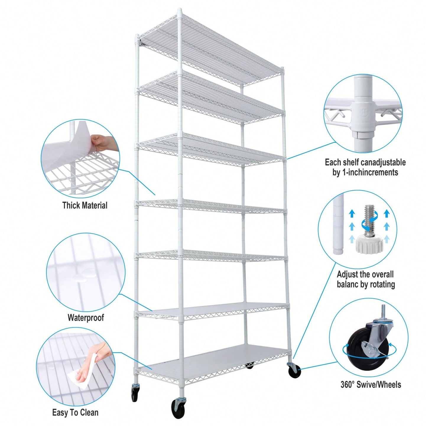 Heavy Duty 7 Tier Metal Wire Shelving Unit with Wheels Adjustable Storage Rack 2450lbs Capacity for Garage Kitchen Closet 81 H x 48 L x 18 D