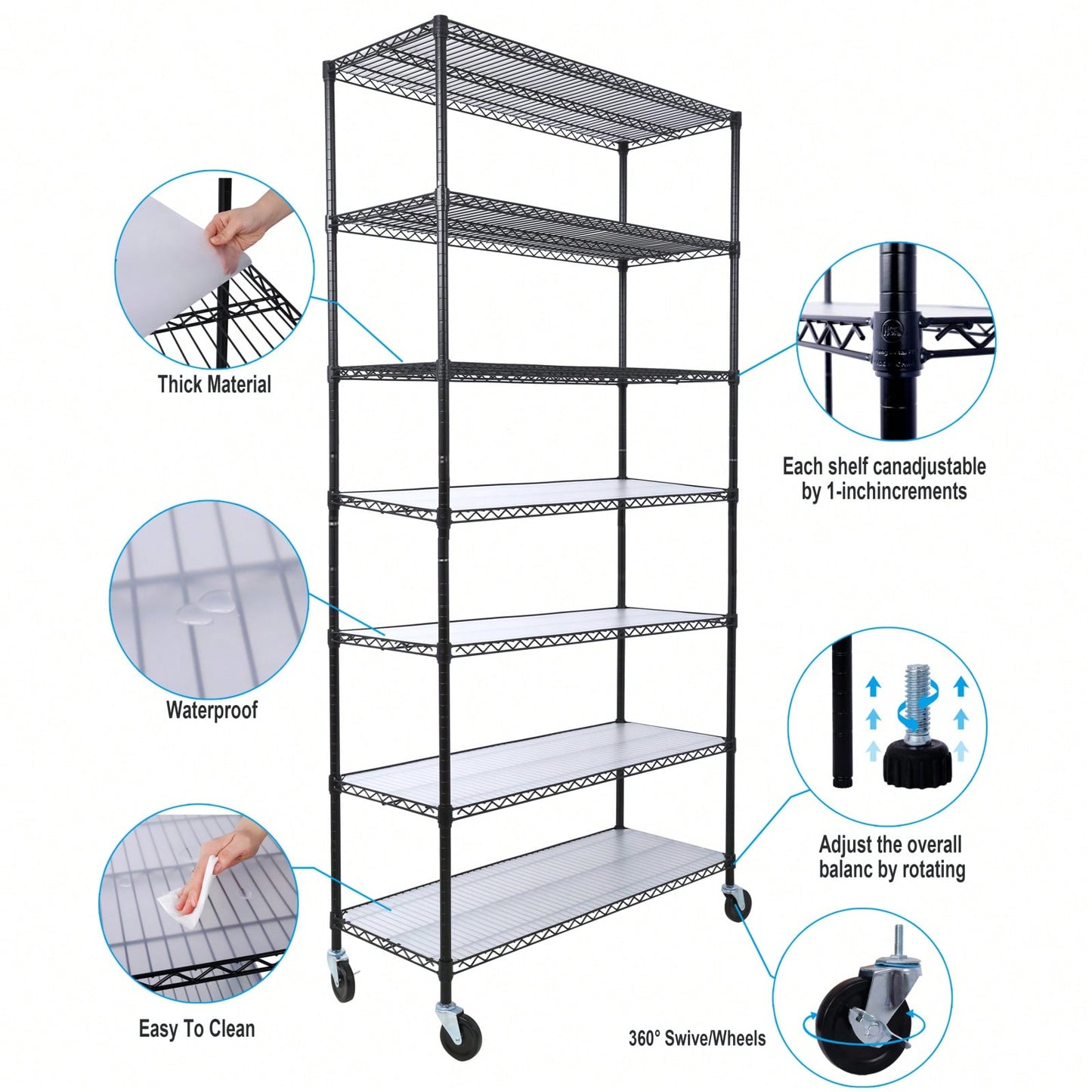 Heavy Duty 7 Tier Metal Wire Shelving Unit with Wheels Adjustable Storage Rack 2450lbs Capacity for Garage Kitchen Closet 81 H x 48 L x 18 D