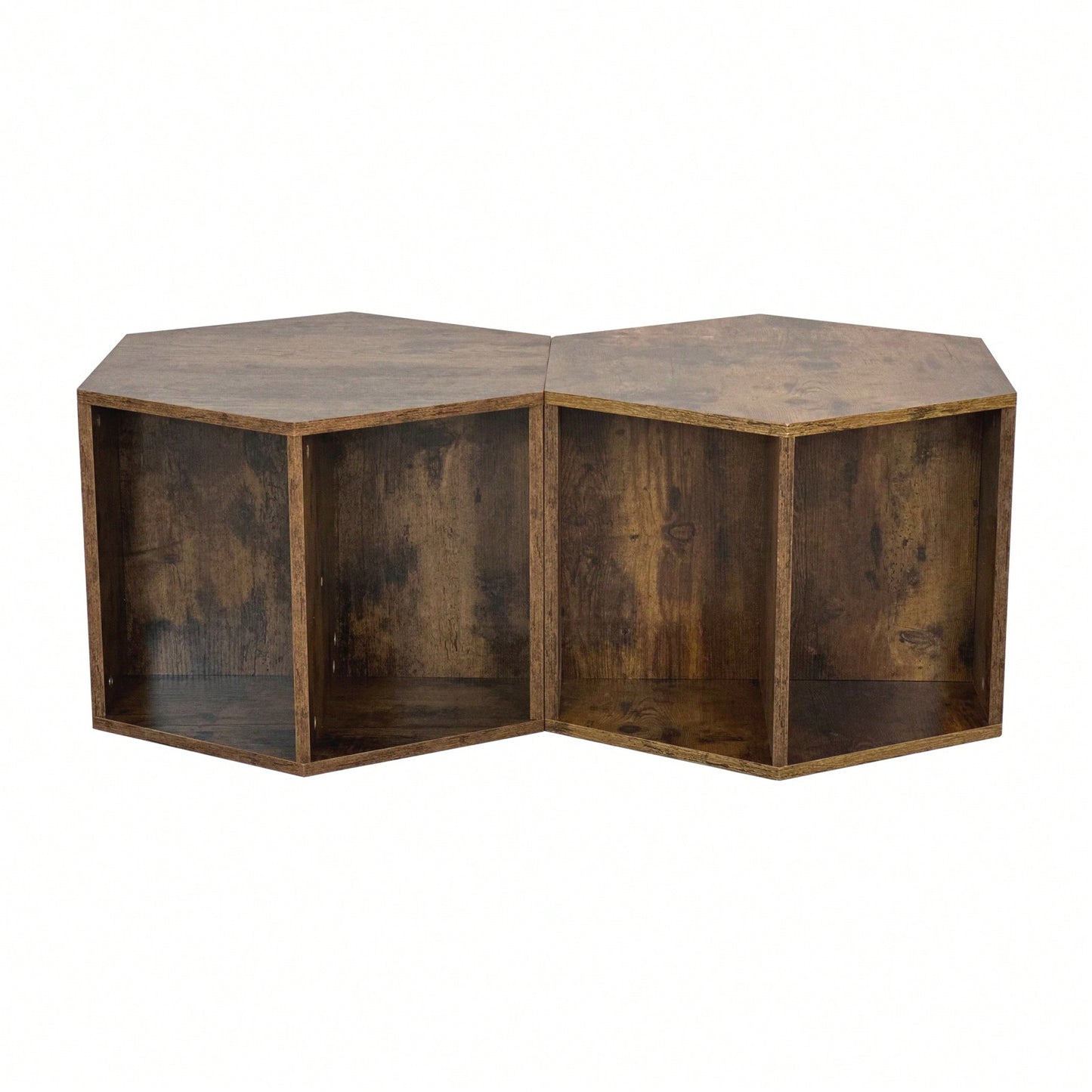 Hexagonal Coffee and Nightstand Table Set 2PCS Stylish MDF Furniture with Storage for Living Room and Bedroom