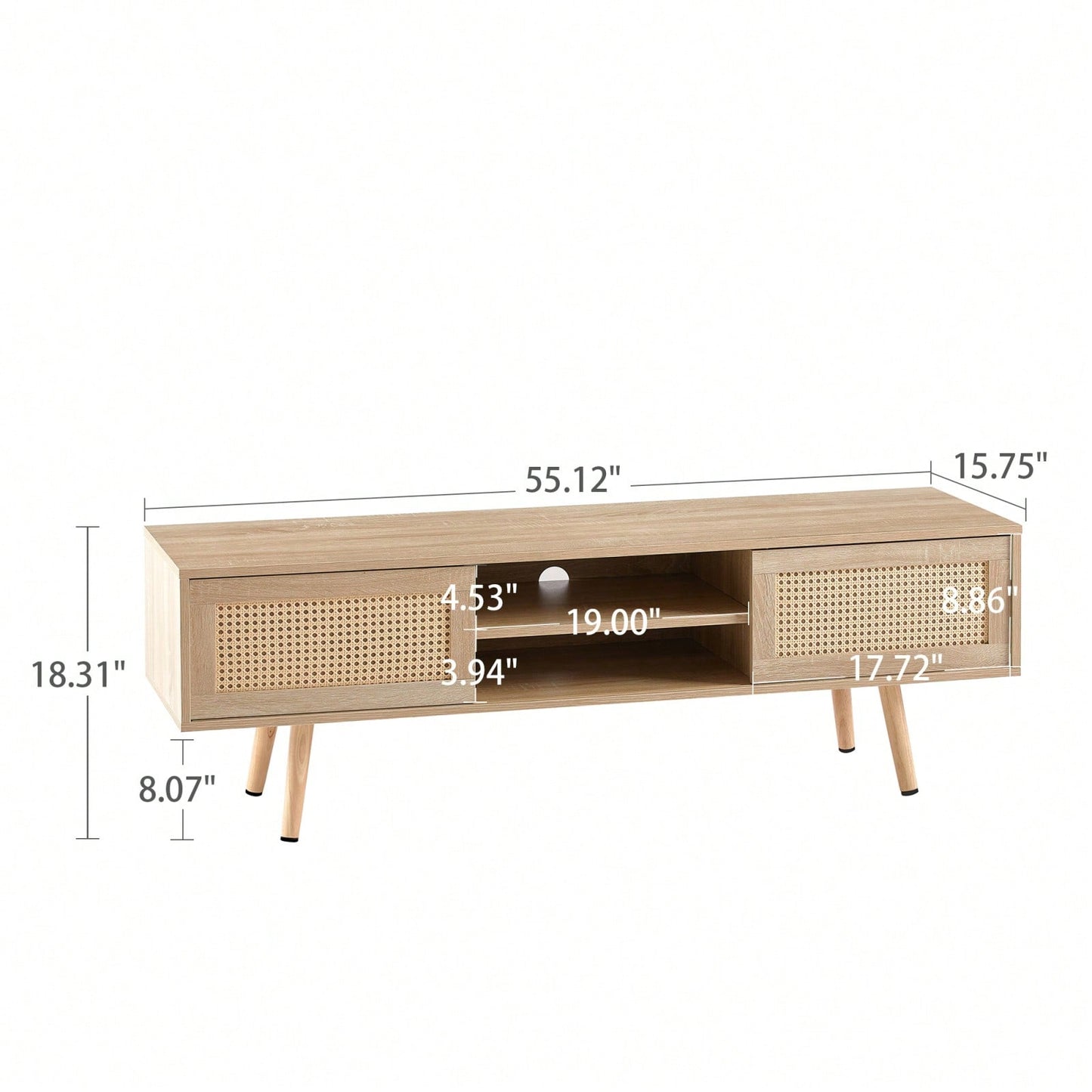 55.12" Rattan TV Cabinet With Sliding Doors And Adjustable Shelves