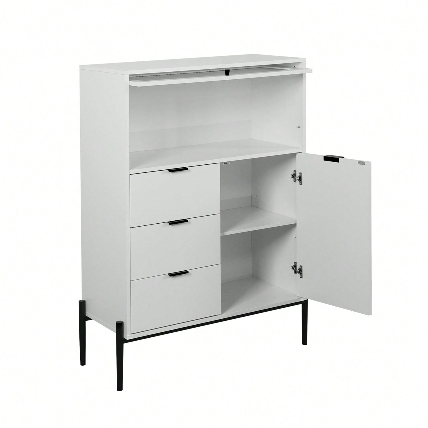 33.46" X 15.74" X 47.2" Wood Sideboard With 3 Drawers, 1 Door, 1 Glass Door, Soft-Close Hinges, Adjustable Shelves
