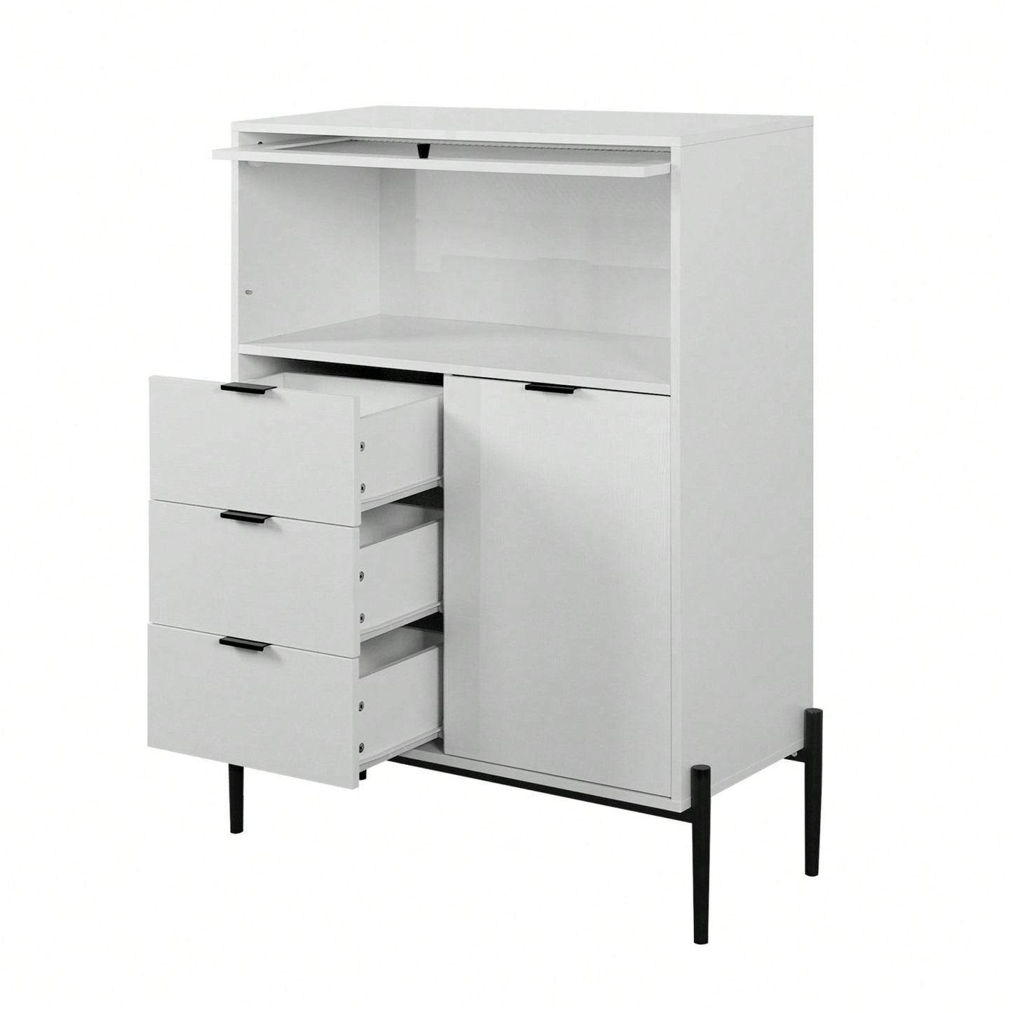33.46" X 15.74" X 47.2" Wood Sideboard With 3 Drawers, 1 Door, 1 Glass Door, Soft-Close Hinges, Adjustable Shelves