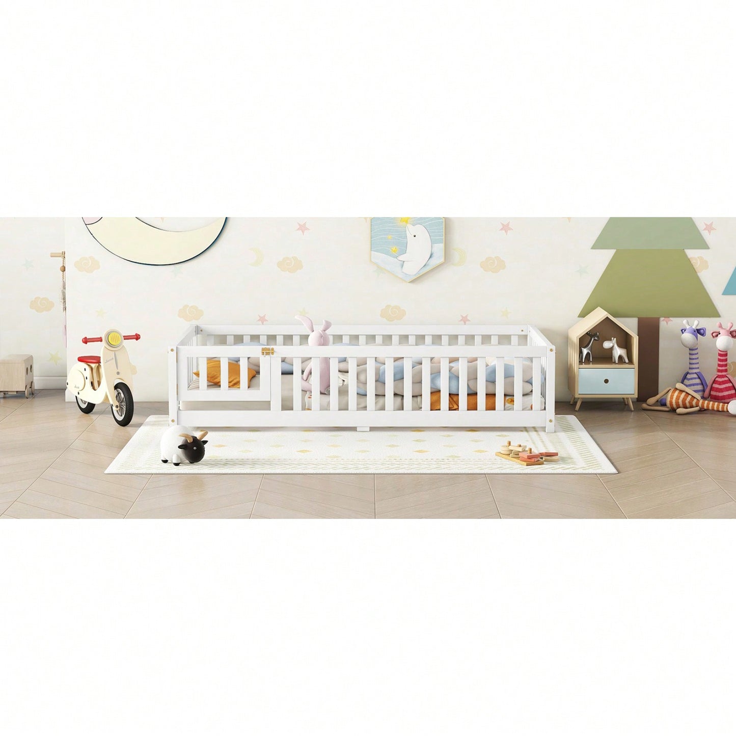 The Twin Size Bed Floor Bed With Safety Guardrails And Door For Kids