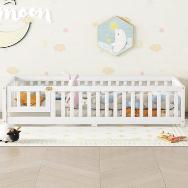 The Twin Size Bed Floor Bed With Safety Guardrails And Door For Kids