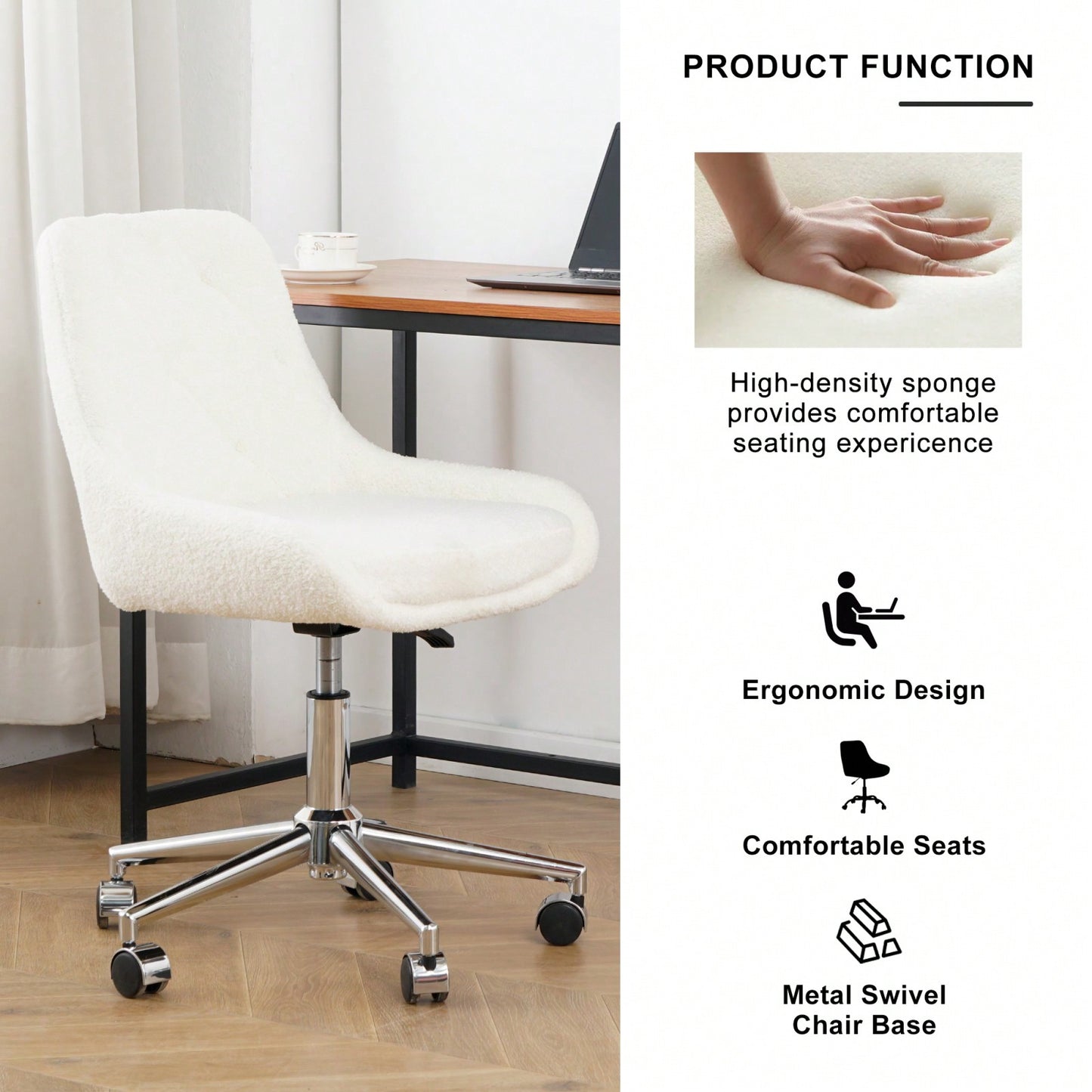 Modern Velvet Dining Chair with Lift Adjustment Chrome Legs Soft Comfortable Space Saving Design Set of 1