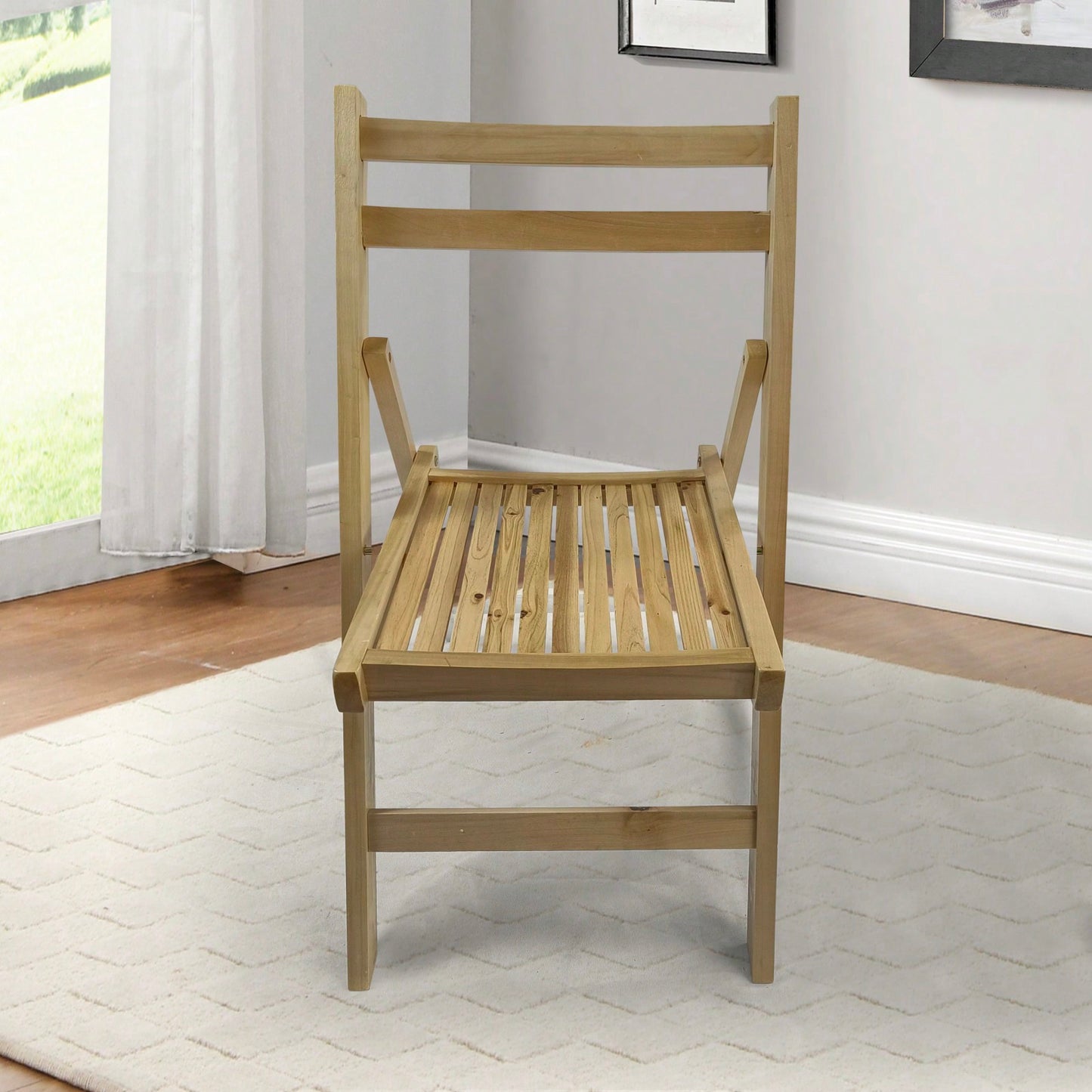 Pack Of 4, Slatted Solid Wood Folding Chair Set