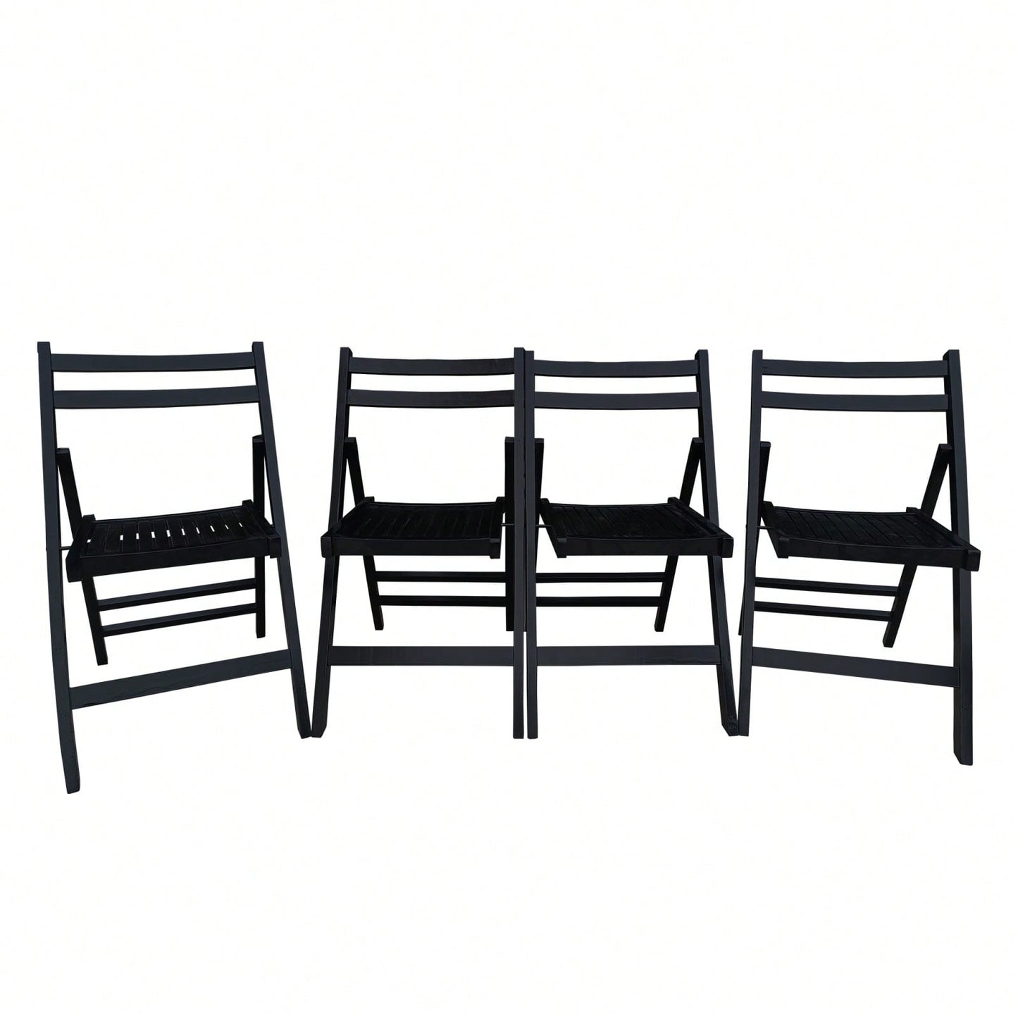 Pack Of 4, Slatted Solid Wood Folding Chair Set