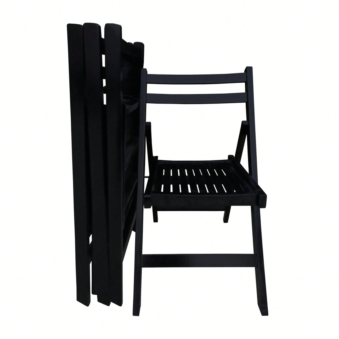 Pack Of 4, Slatted Solid Wood Folding Chair Set