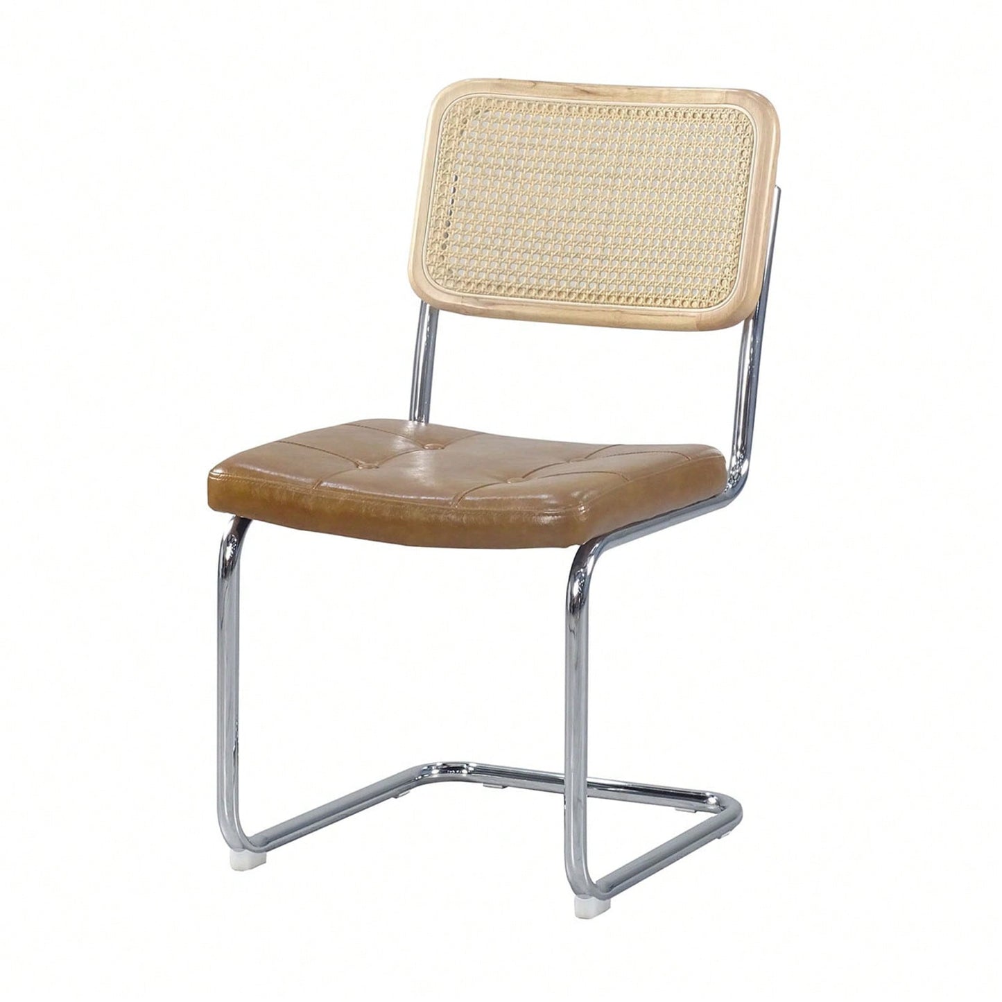 Set of 2 Rattan Dining Chairs with High-Density Sponge PU Leather Electroplated Legs for Living Room and Bedroom