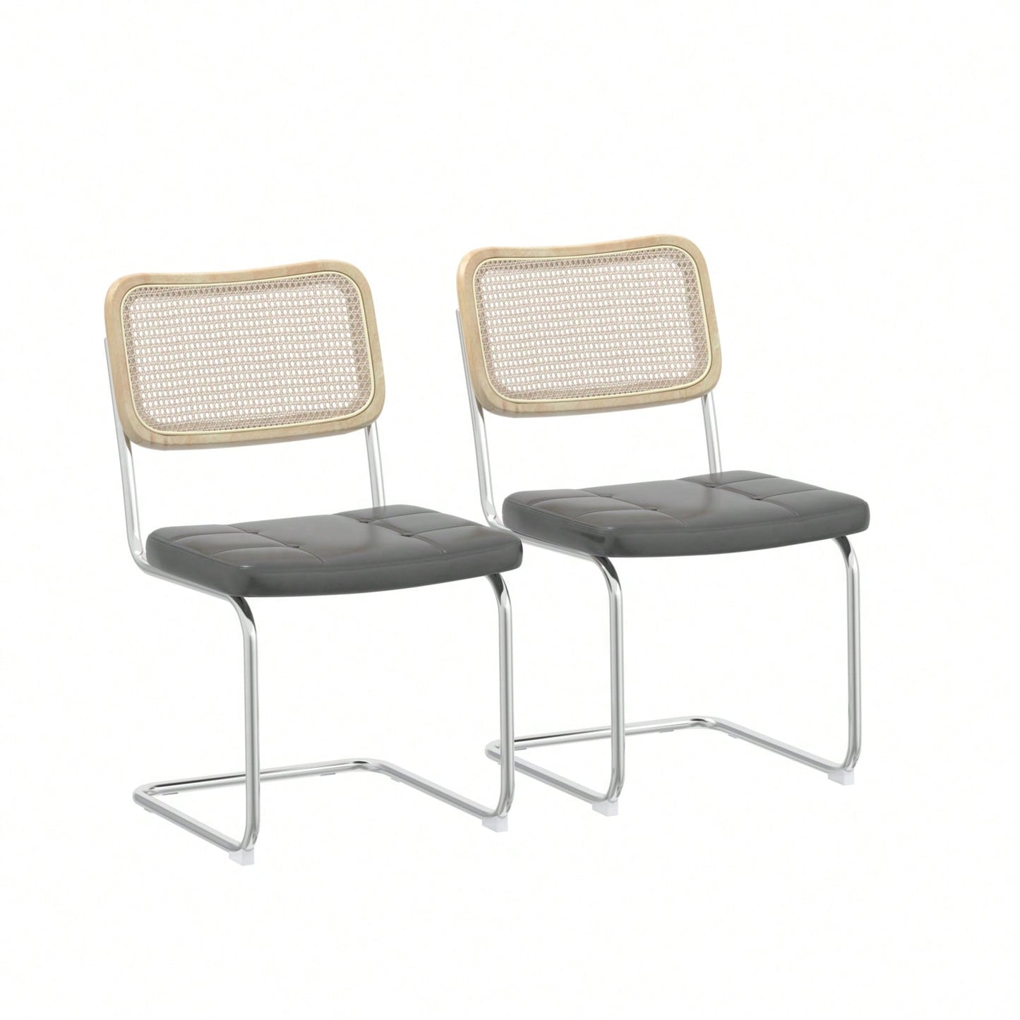 Set of 2 Rattan Dining Chairs with High-Density Sponge PU Leather Electroplated Legs for Living Room and Bedroom