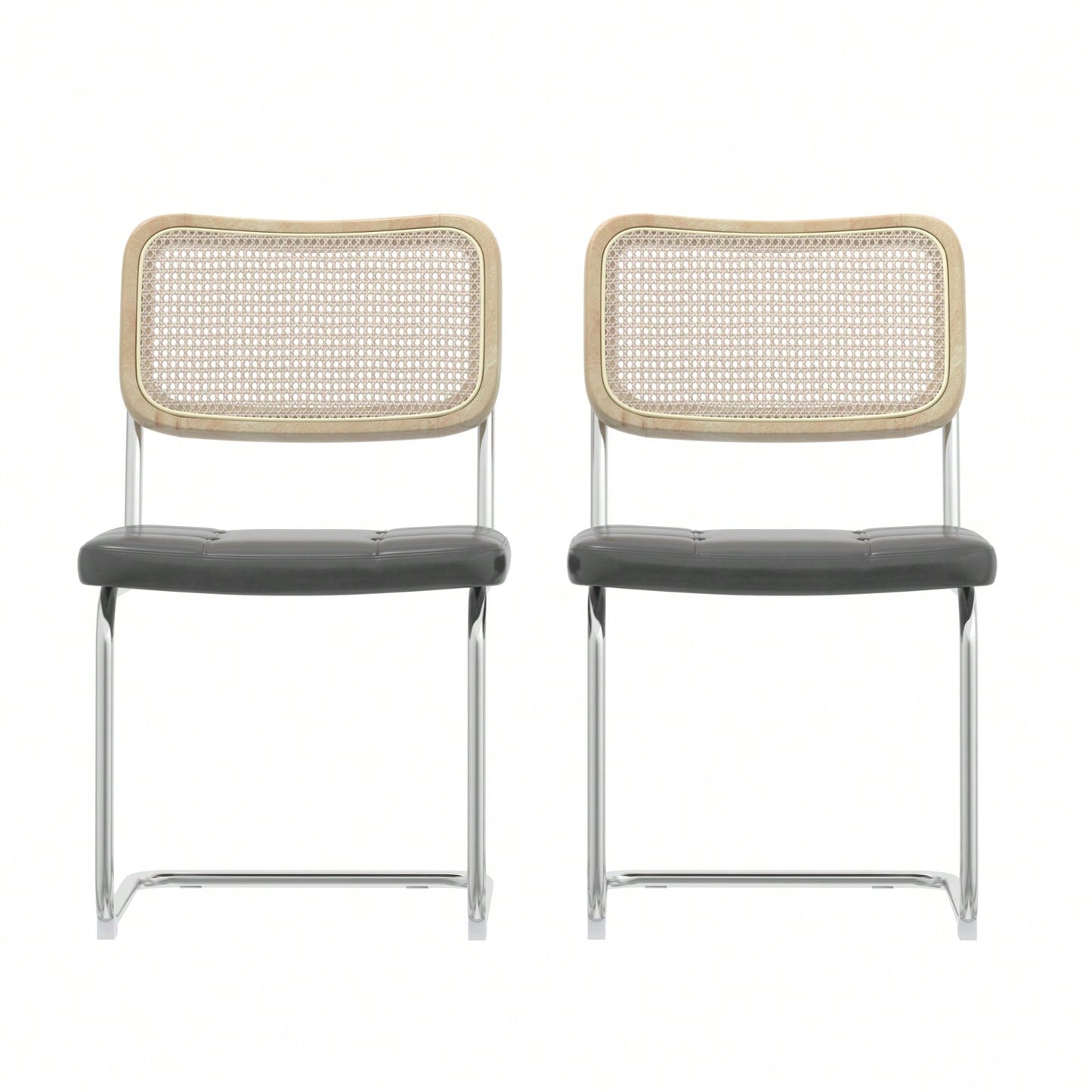 Set of 2 Rattan Dining Chairs with High-Density Sponge PU Leather Electroplated Legs for Living Room and Bedroom