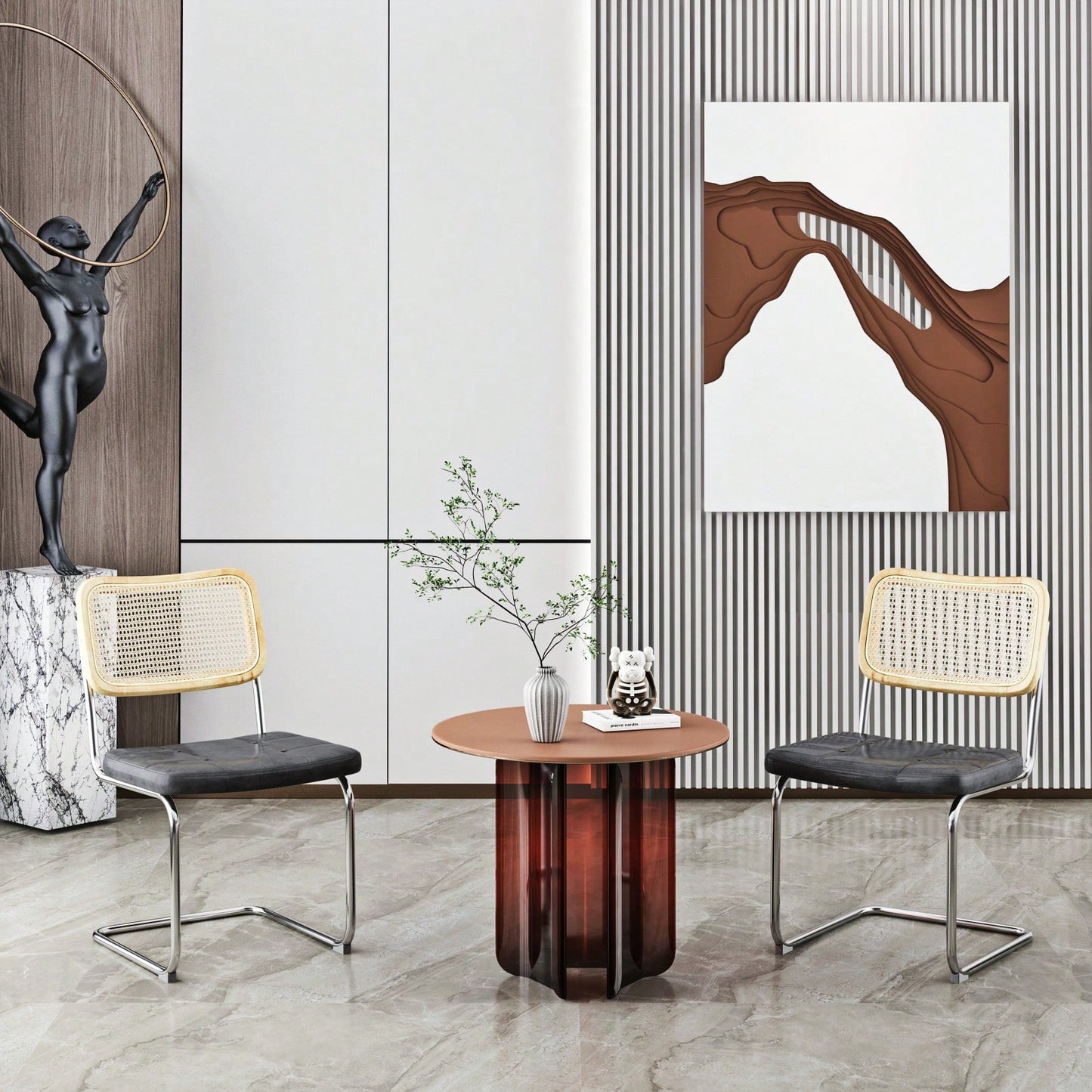 Set of 2 Rattan Dining Chairs with High-Density Sponge PU Leather Electroplated Legs for Living Room and Bedroom