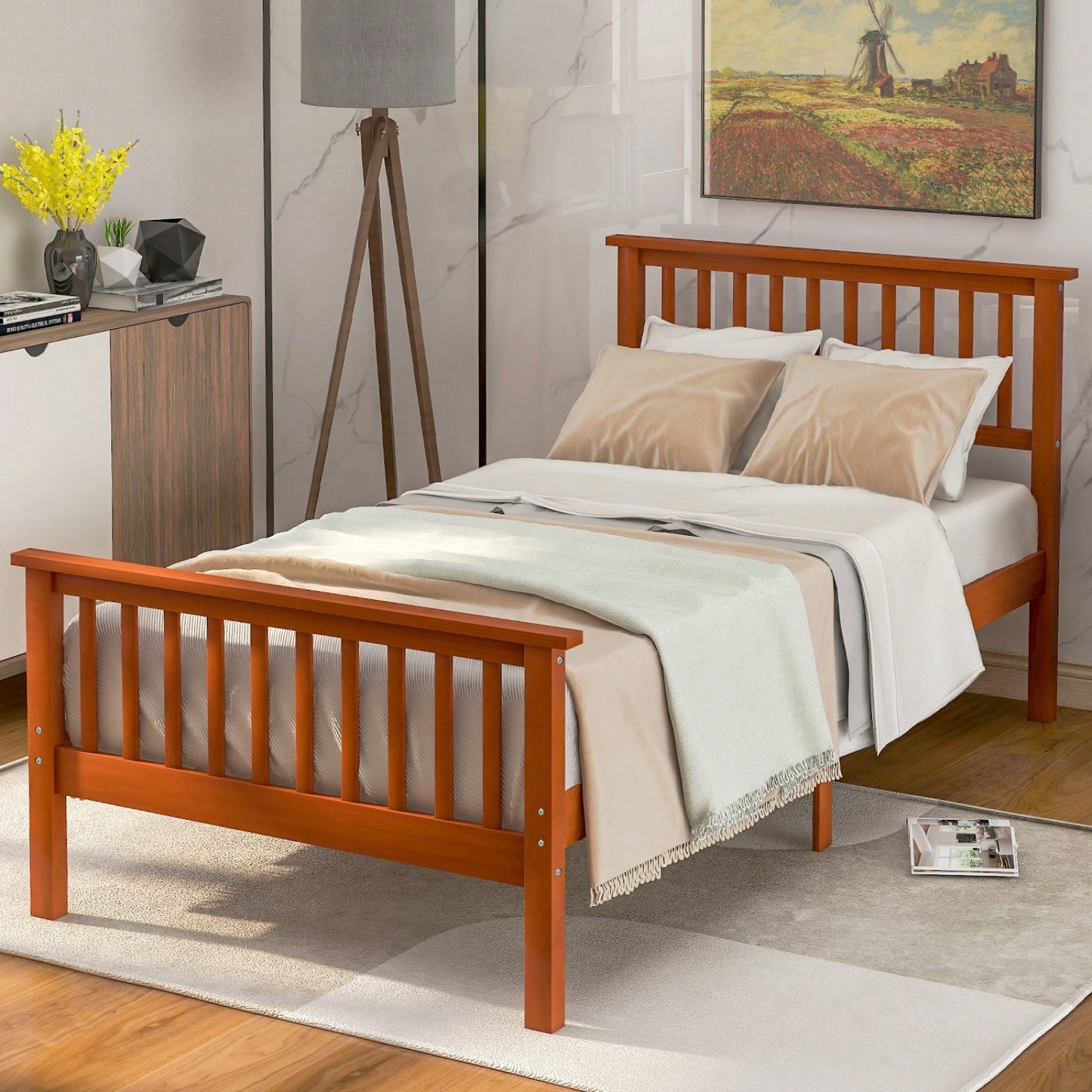 Stylish Twin Wood Platform Bed with Headboard and Footboard - Durable Pine Construction and Solid Slat Support for Easy Assembly