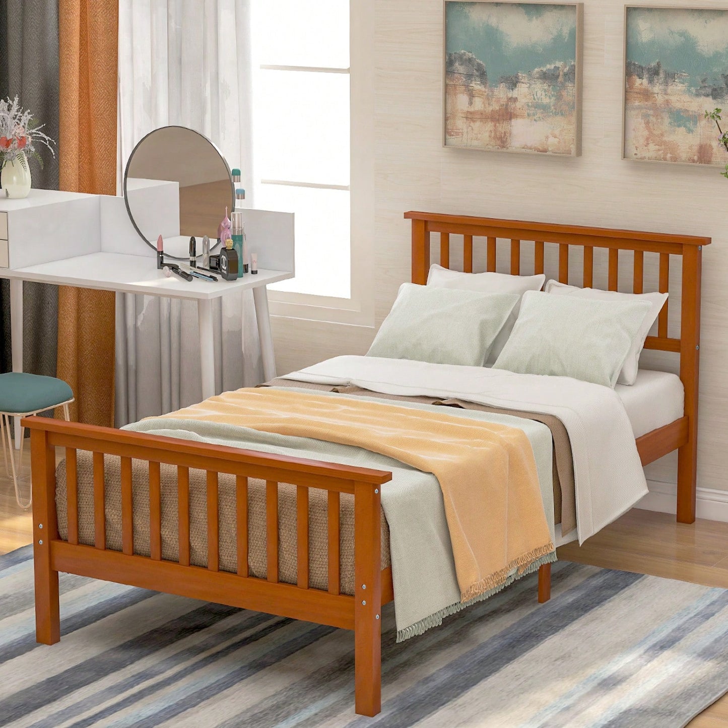 Stylish Twin Wood Platform Bed with Headboard and Footboard - Durable Pine Construction and Solid Slat Support for Easy Assembly