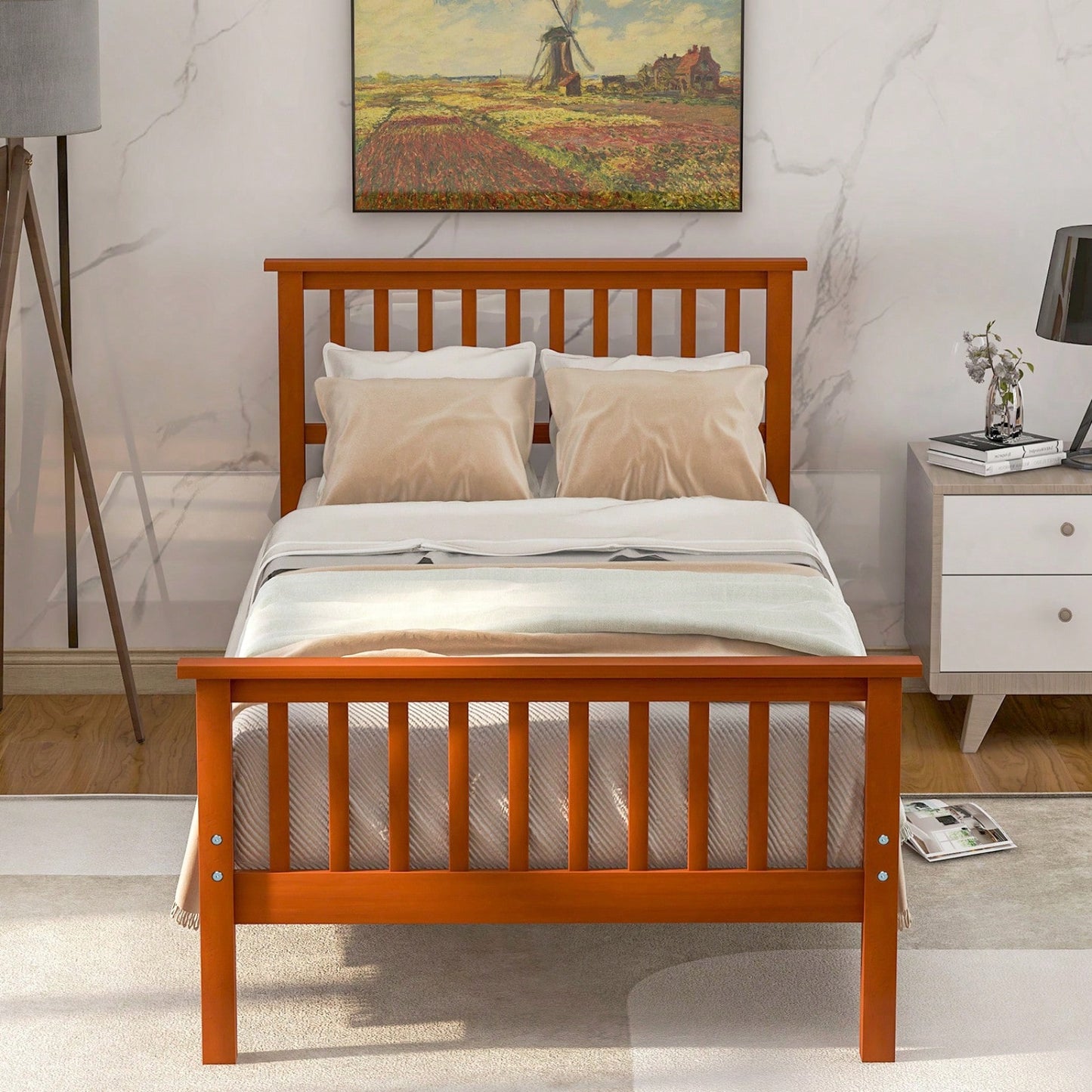Stylish Twin Wood Platform Bed with Headboard and Footboard - Durable Pine Construction and Solid Slat Support for Easy Assembly