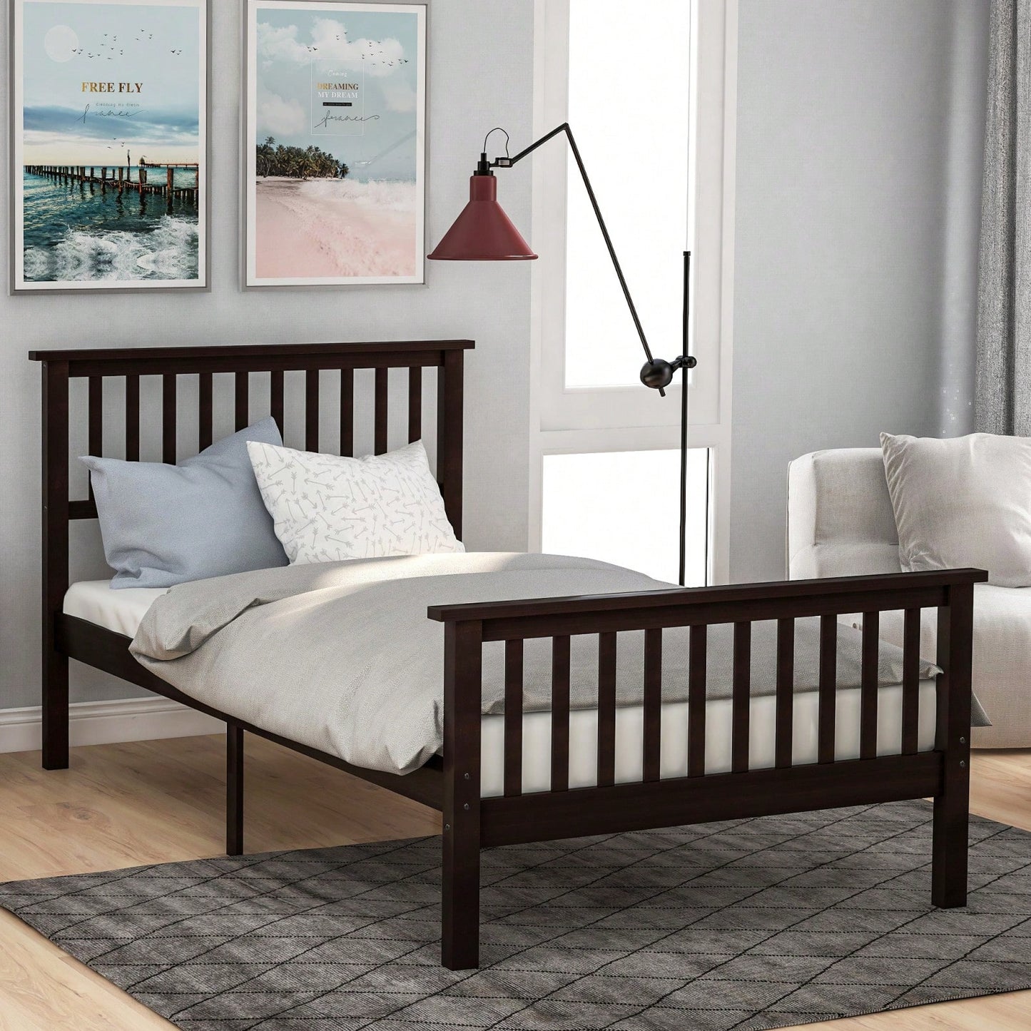 Stylish Twin Wood Platform Bed with Headboard and Footboard - Durable Pine Construction and Solid Slat Support for Easy Assembly