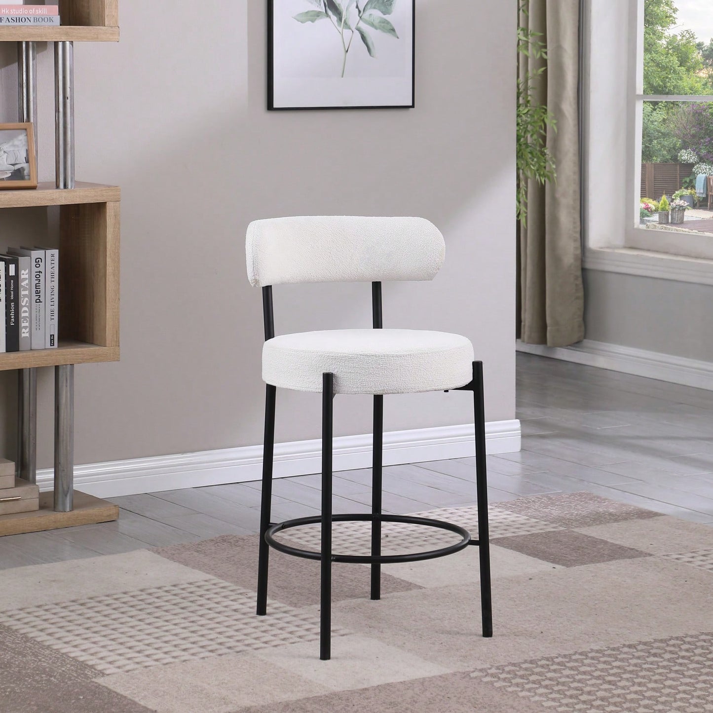 Modern Upholstered Counter Height Stools Set of 2 with 26 Inch Seat and Brushed Brass Legs for Dining Room