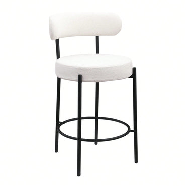 Modern Upholstered Counter Height Stools Set of 2 with 26 Inch Seat and Brushed Brass Legs for Dining Room