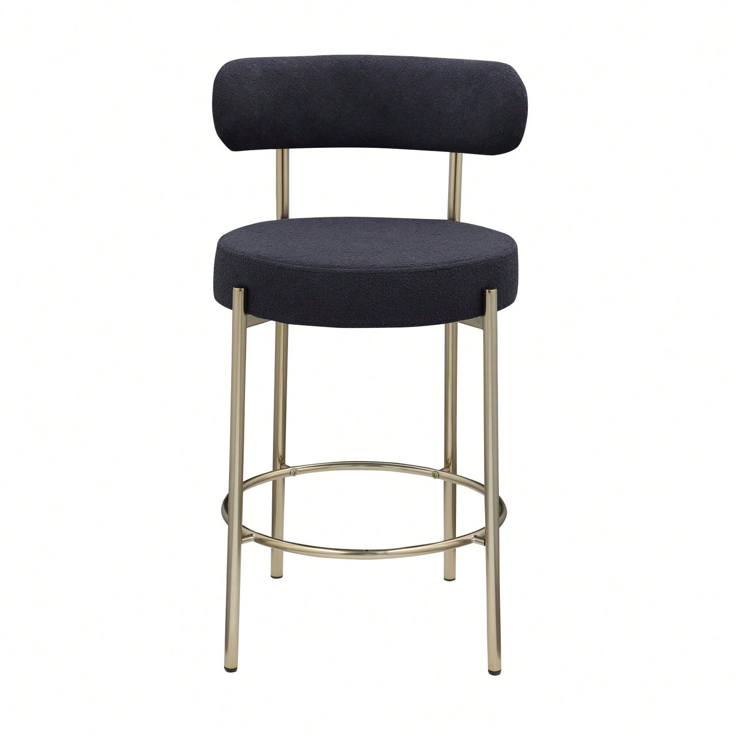 Modern Upholstered Counter Height Stools Set of 2 with 26 Inch Seat and Brushed Brass Legs for Dining Room