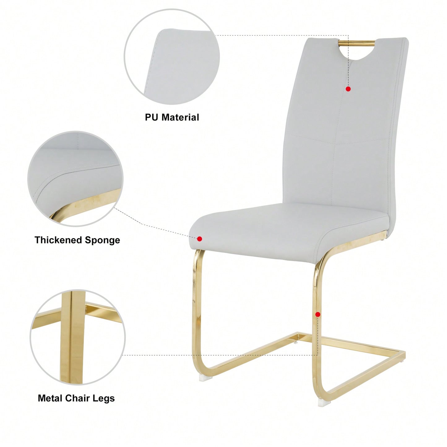Set Of 2, Modern Dining Chairs With Faux Leather Padded Seat Upholstered Chair With Gold Metal Legs For Kitchen, Living, Bedroom