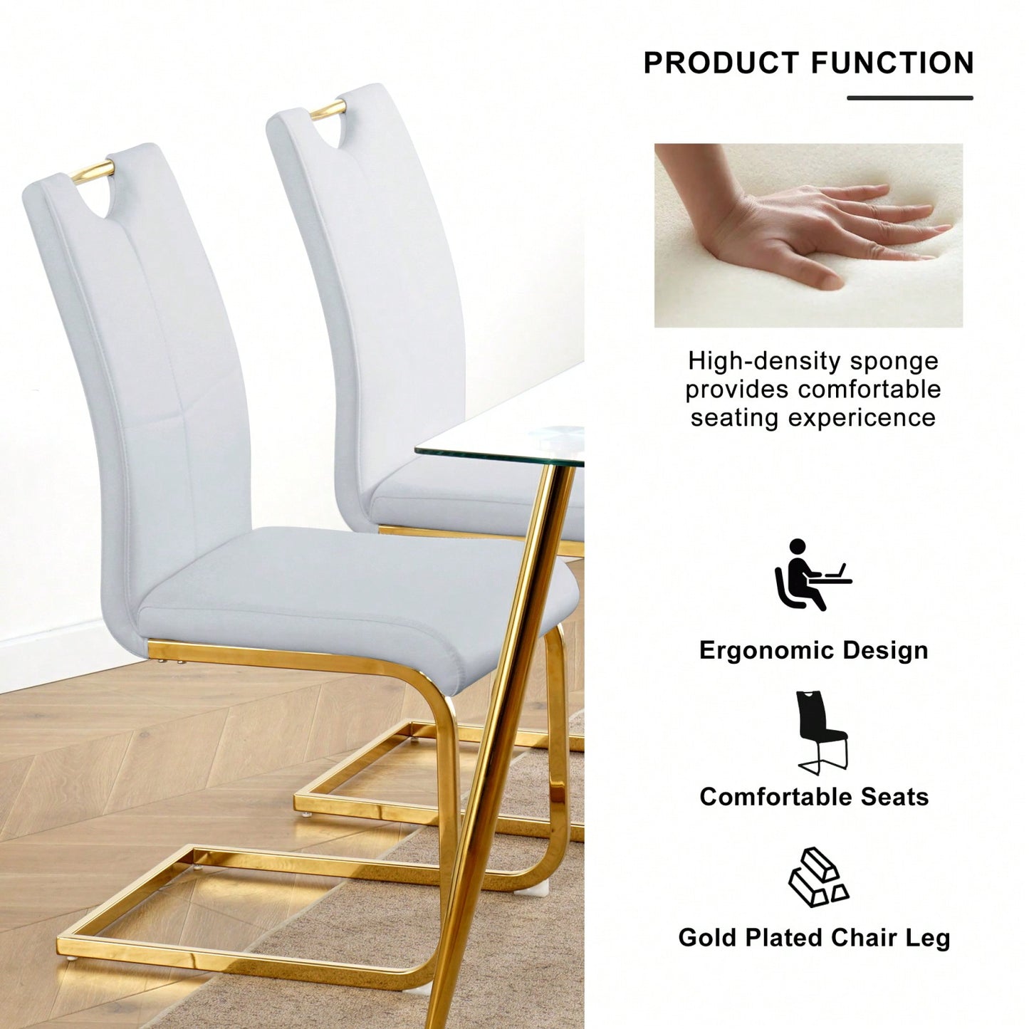 Set Of 2, Modern Dining Chairs With Faux Leather Padded Seat Upholstered Chair With Gold Metal Legs For Kitchen, Living, Bedroom