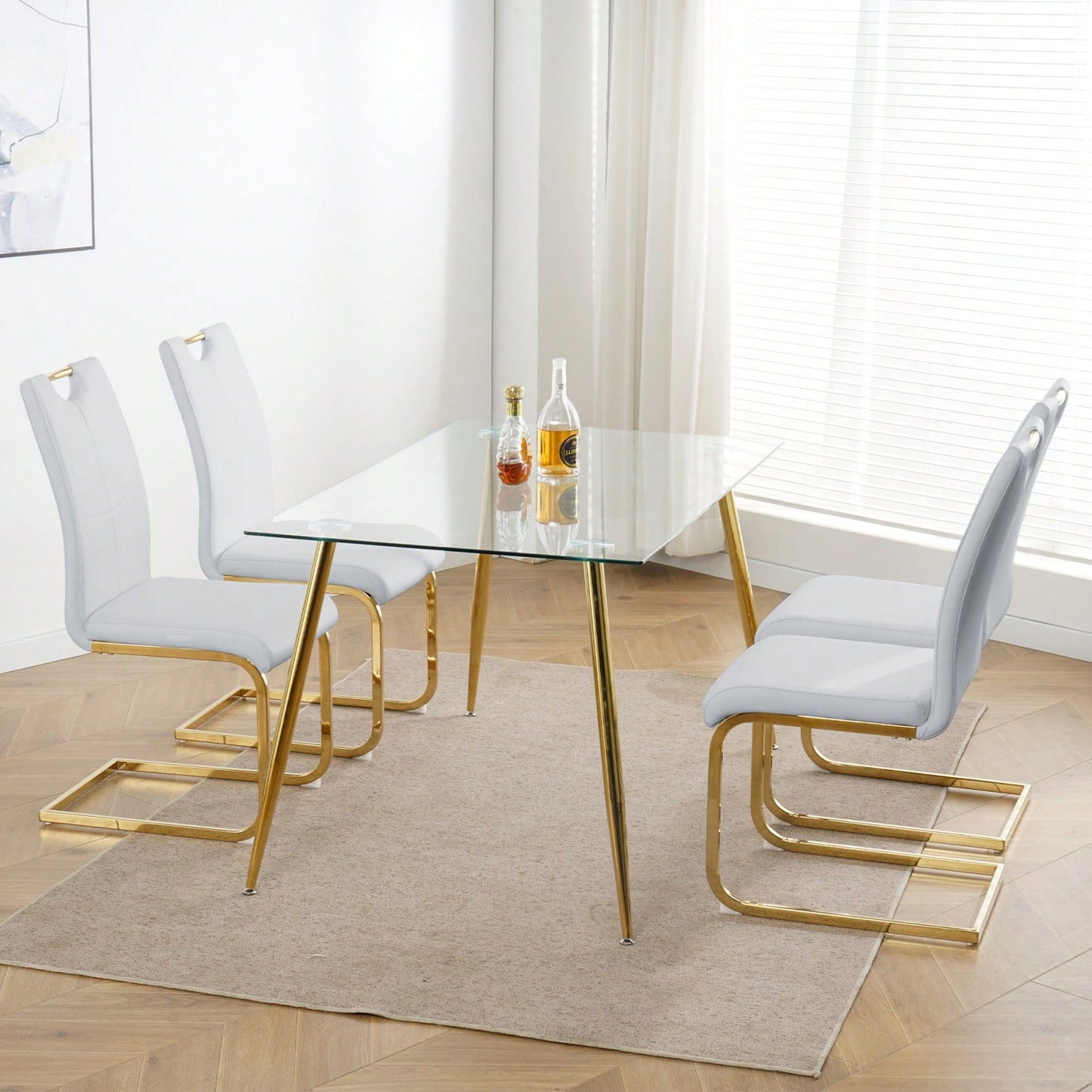 Set Of 2, Modern Dining Chairs With Faux Leather Padded Seat Upholstered Chair With Gold Metal Legs For Kitchen, Living, Bedroom
