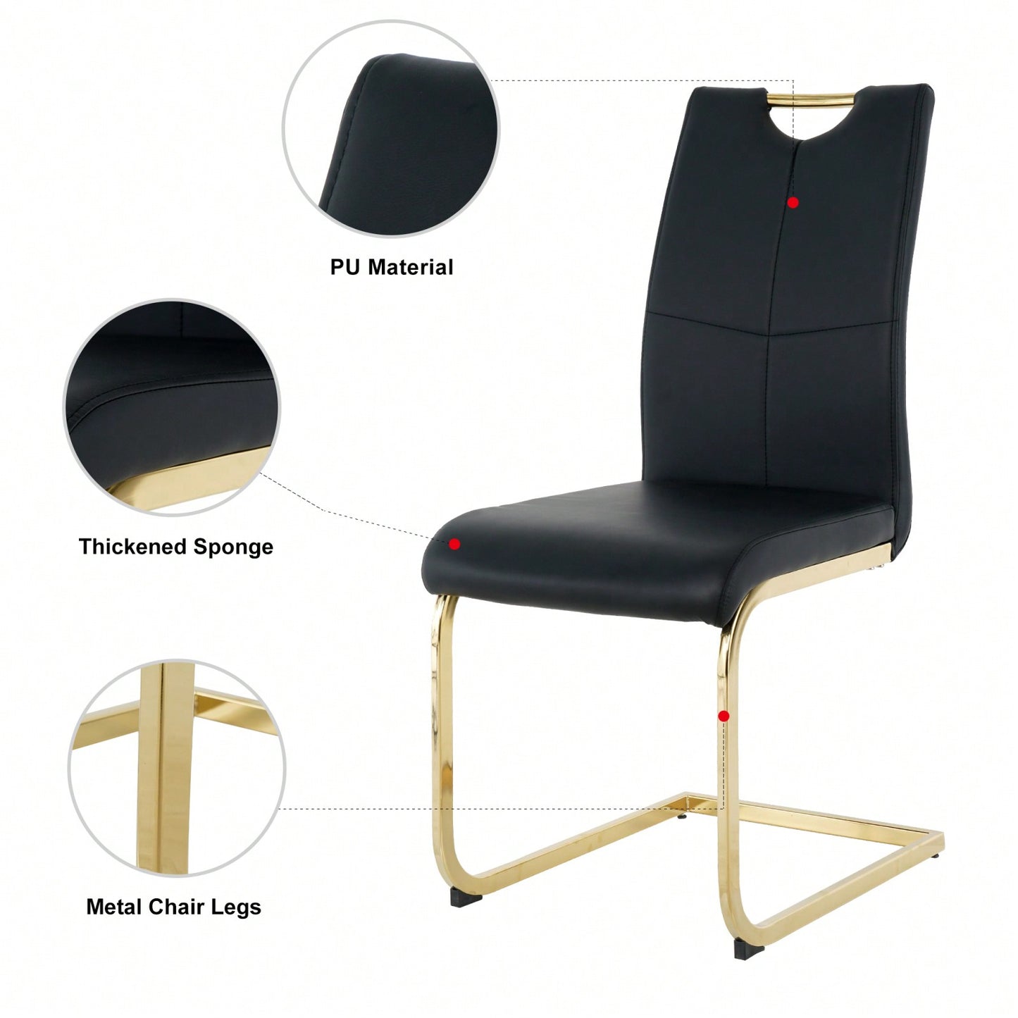 Set Of 2, Modern Dining Chairs With Faux Leather Padded Seat Upholstered Chair With Gold Metal Legs For Kitchen, Living, Bedroom