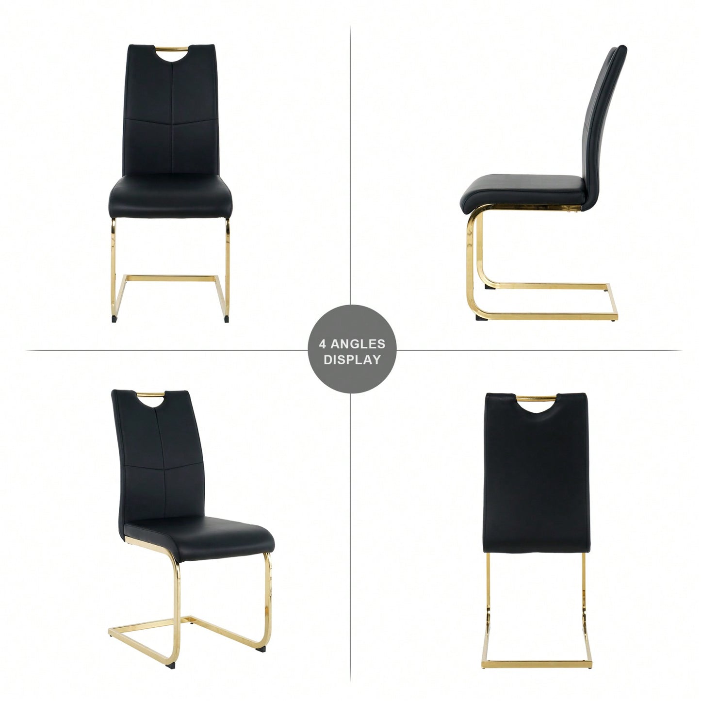Set Of 2, Modern Dining Chairs With Faux Leather Padded Seat Upholstered Chair With Gold Metal Legs For Kitchen, Living, Bedroom