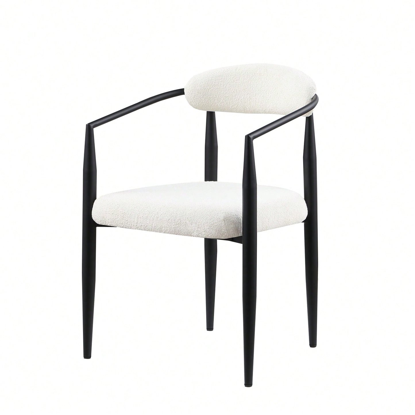Mid-Century Modern Upholstered Dining Chairs Set of 2 with Iron Frame and Boucle Backrest Comfortable Seating for Kitchen or Dining Room