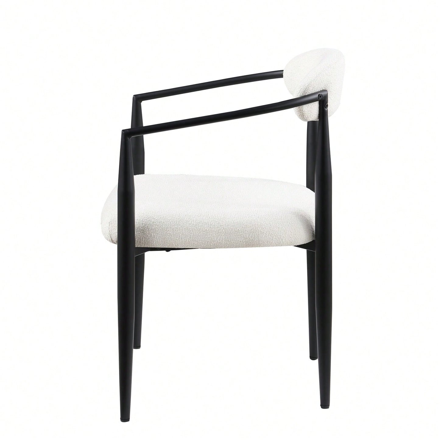 Mid-Century Modern Upholstered Dining Chairs Set of 2 with Iron Frame and Boucle Backrest Comfortable Seating for Kitchen or Dining Room